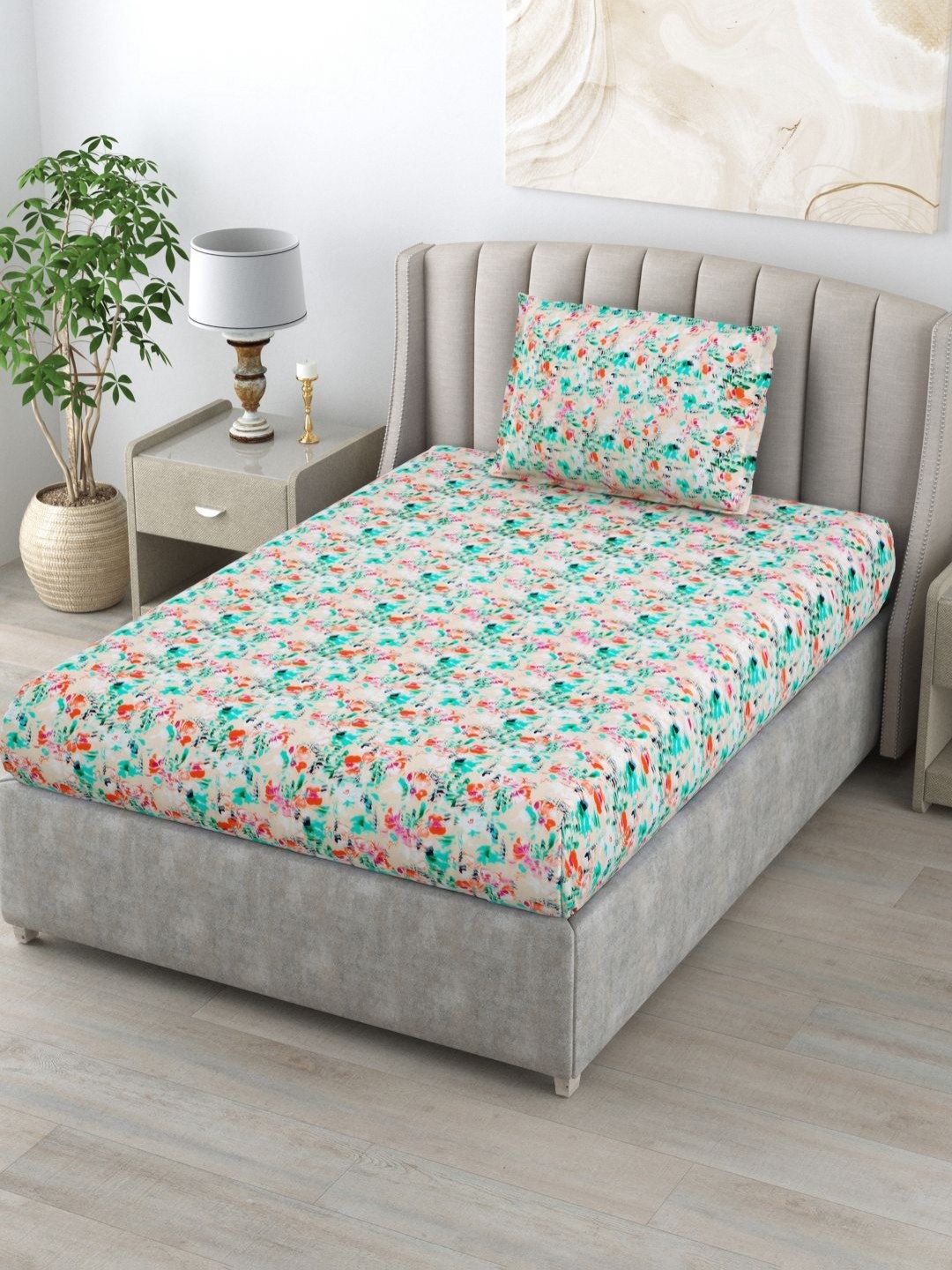 

BOMBAY DYEING Dream Lover Green Pure Cotton 104 TC Single Bedsheet Set 1.40 m X 2.24 m