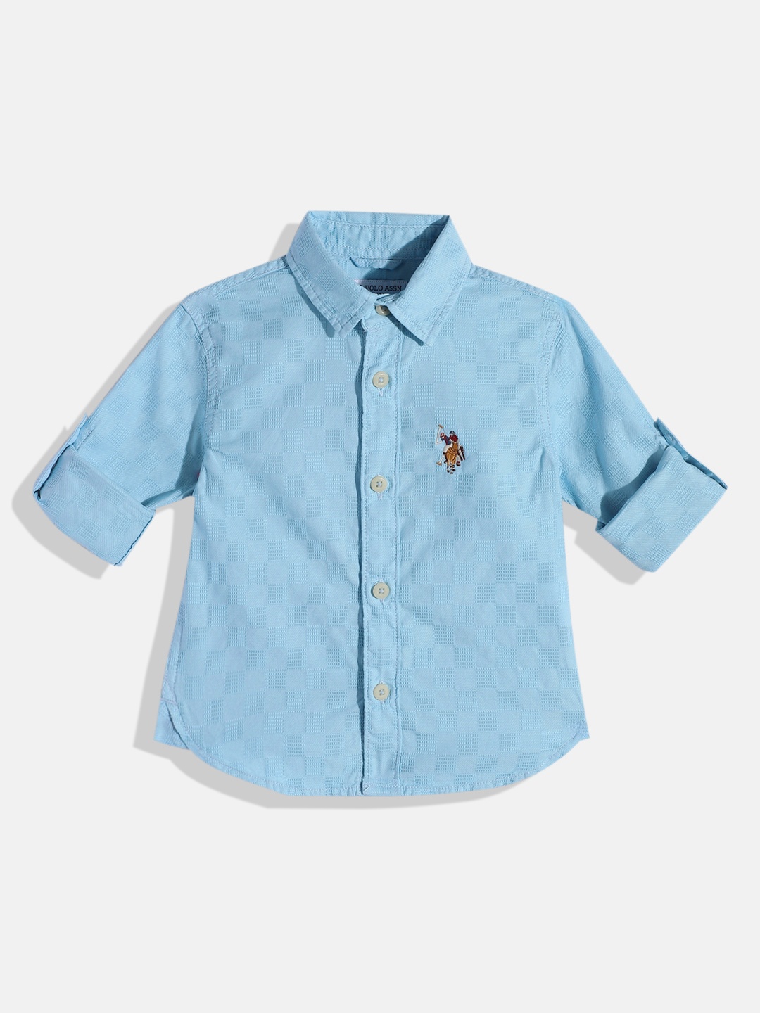 

U.S. Polo Assn. Kids Boys Self Design Pure Cotton Casual Shirt, Blue