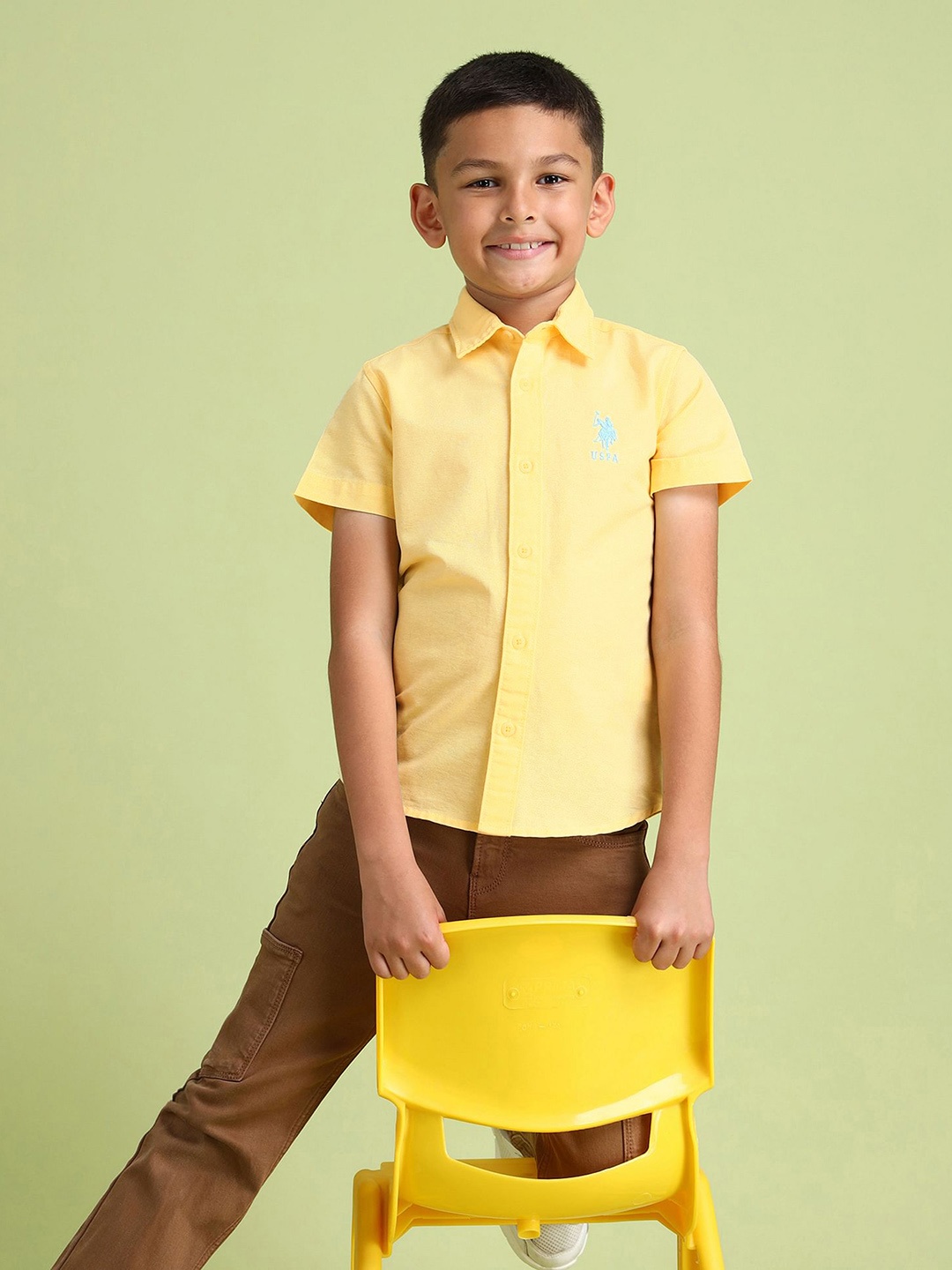 

U.S. Polo Assn. Kids Boys Spread Collar Pure Cotton Casual Shirt, Yellow