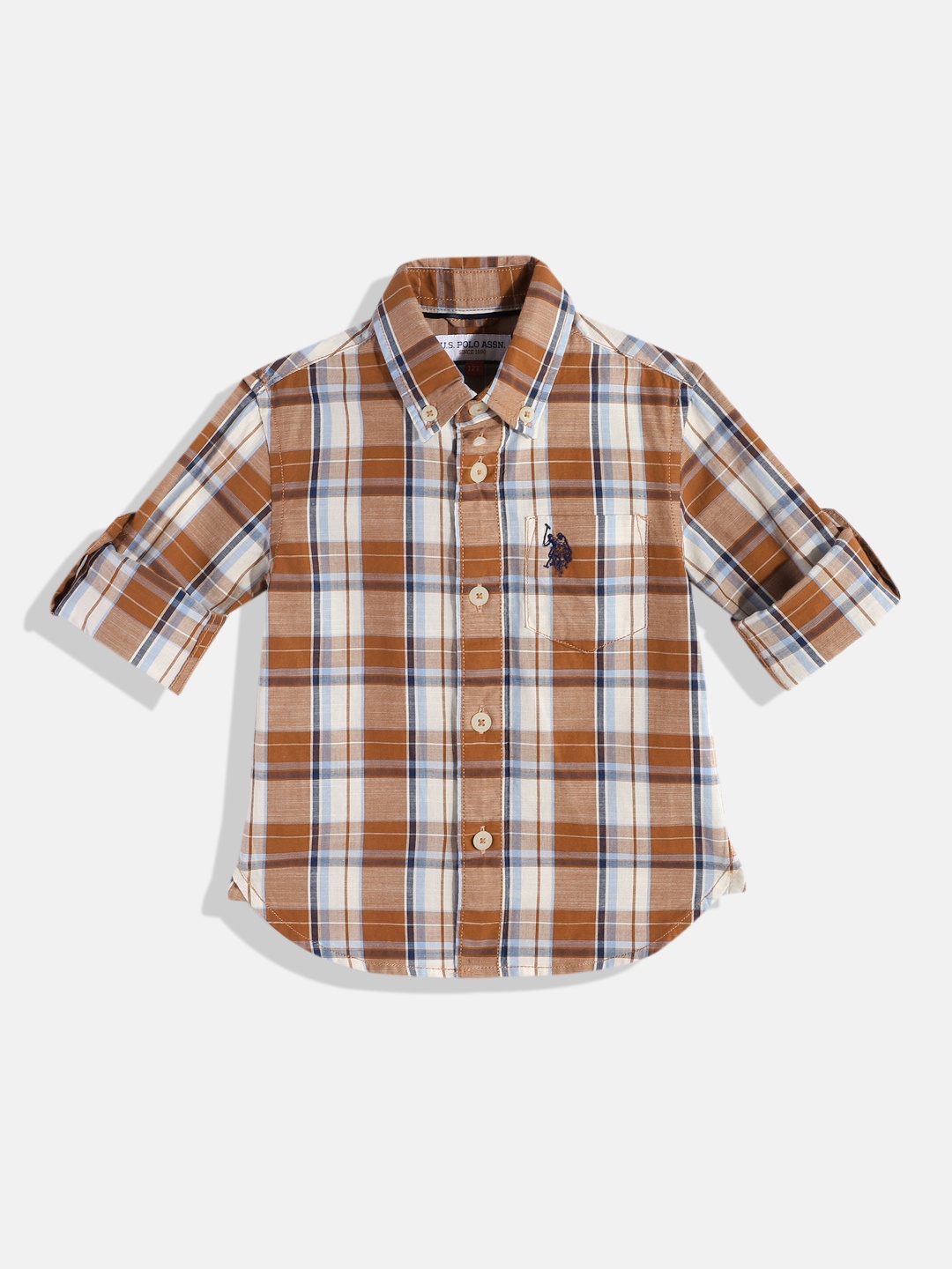 

U.S. Polo Assn. Kids Boys Tartan Checked Pure Cotton Casual Shirt, Brown