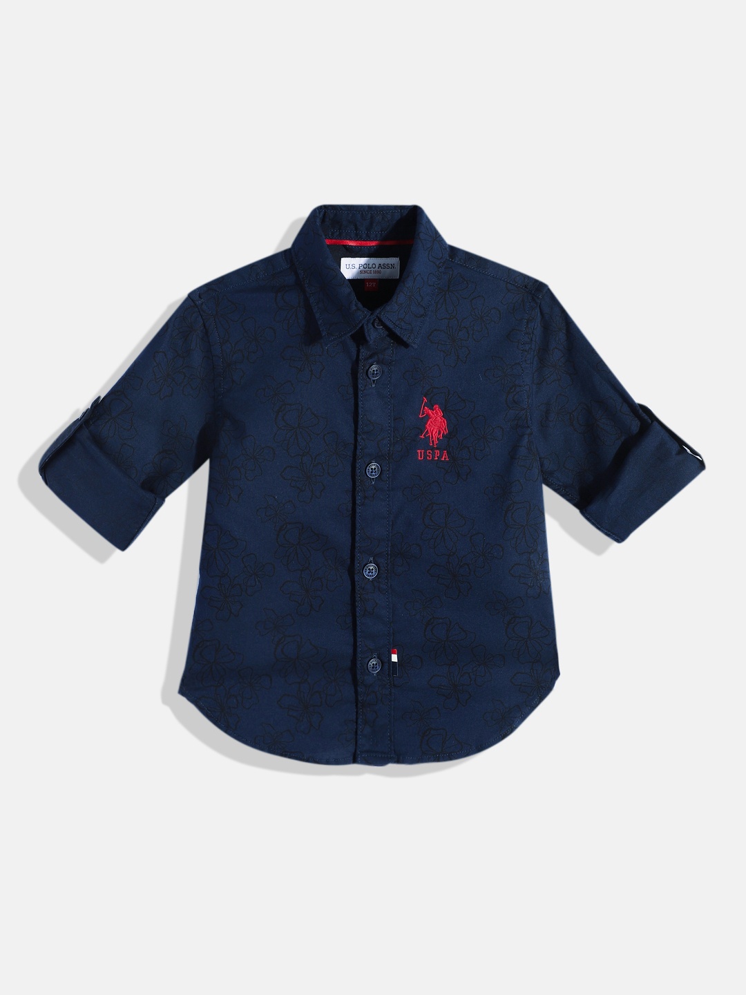 

U.S. Polo Assn. Kids Boys Floral Printed Pure Cotton Casual Shirt, Navy blue