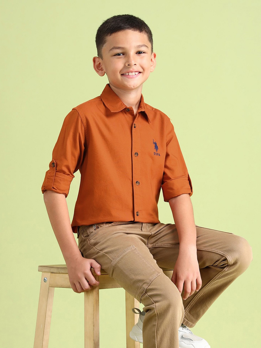 

U.S. Polo Assn. Kids Boys Spread Collar Pure Cotton Casual Shirt, Rust