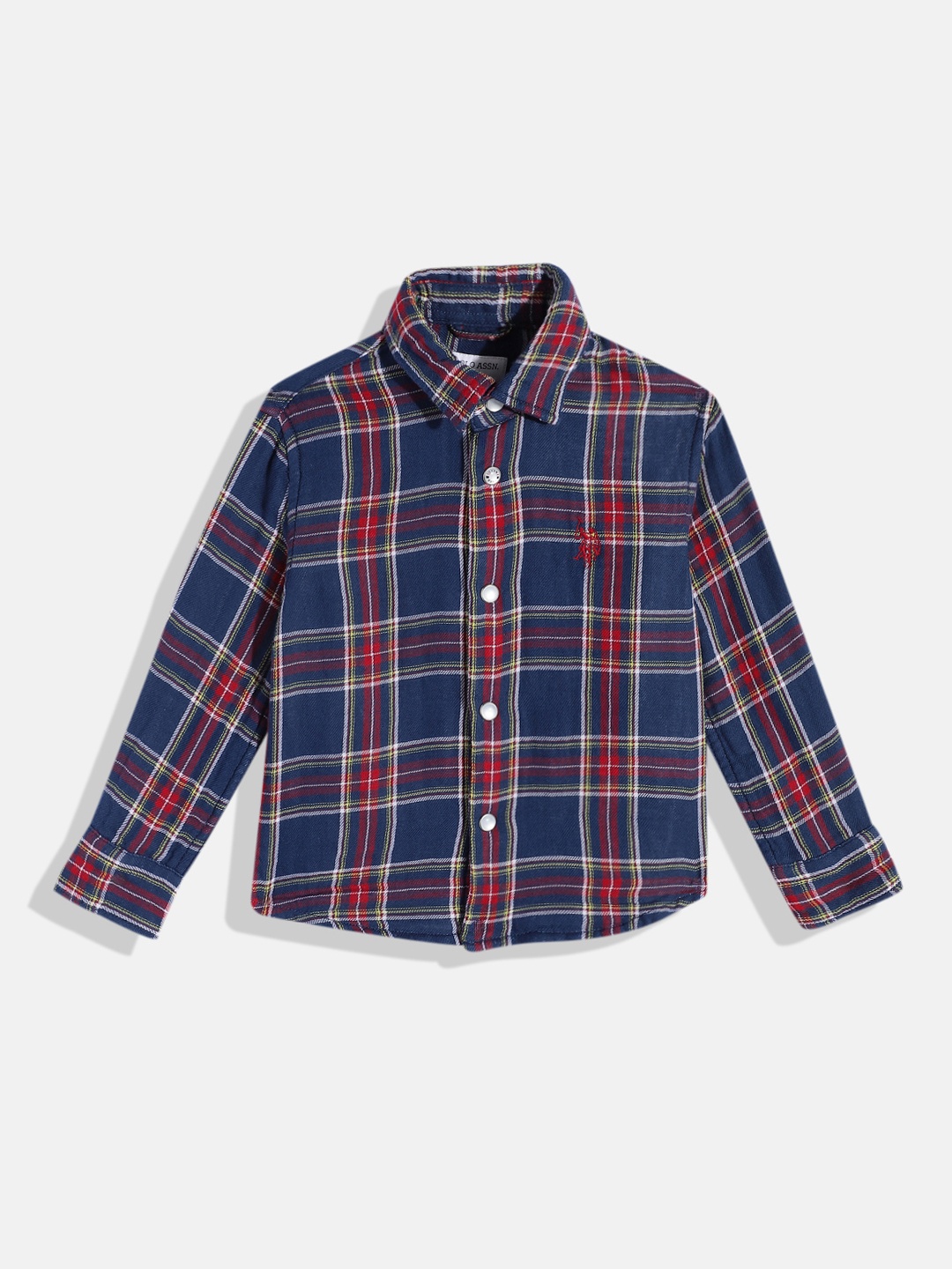 

U.S. Polo Assn. Kids Boys Tartan Checked Pure Cotton Casual Shirt, Navy blue