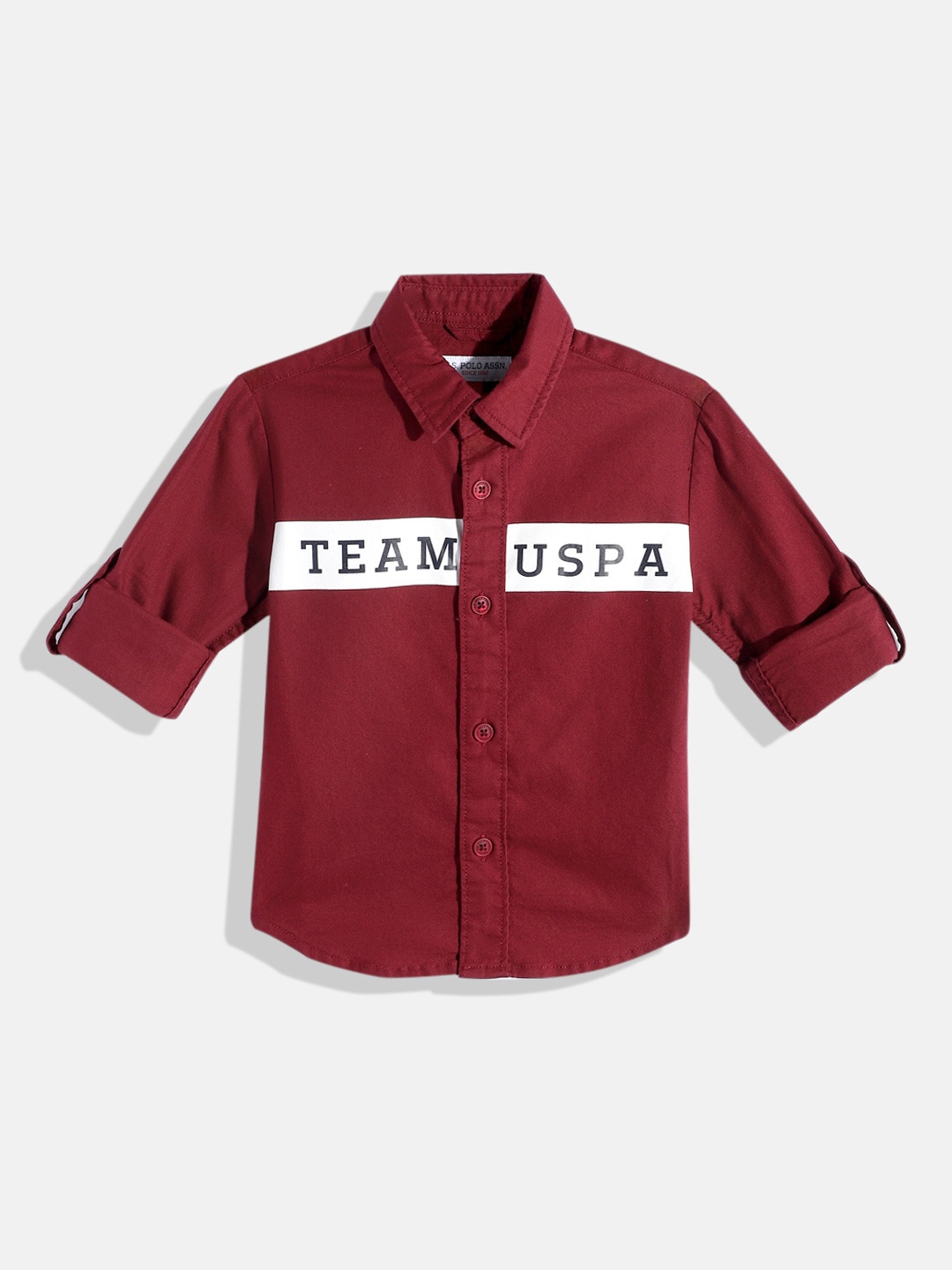 

U.S. Polo Assn. Kids Boys Typography Printed Pure Cotton Casual Shirt, Red