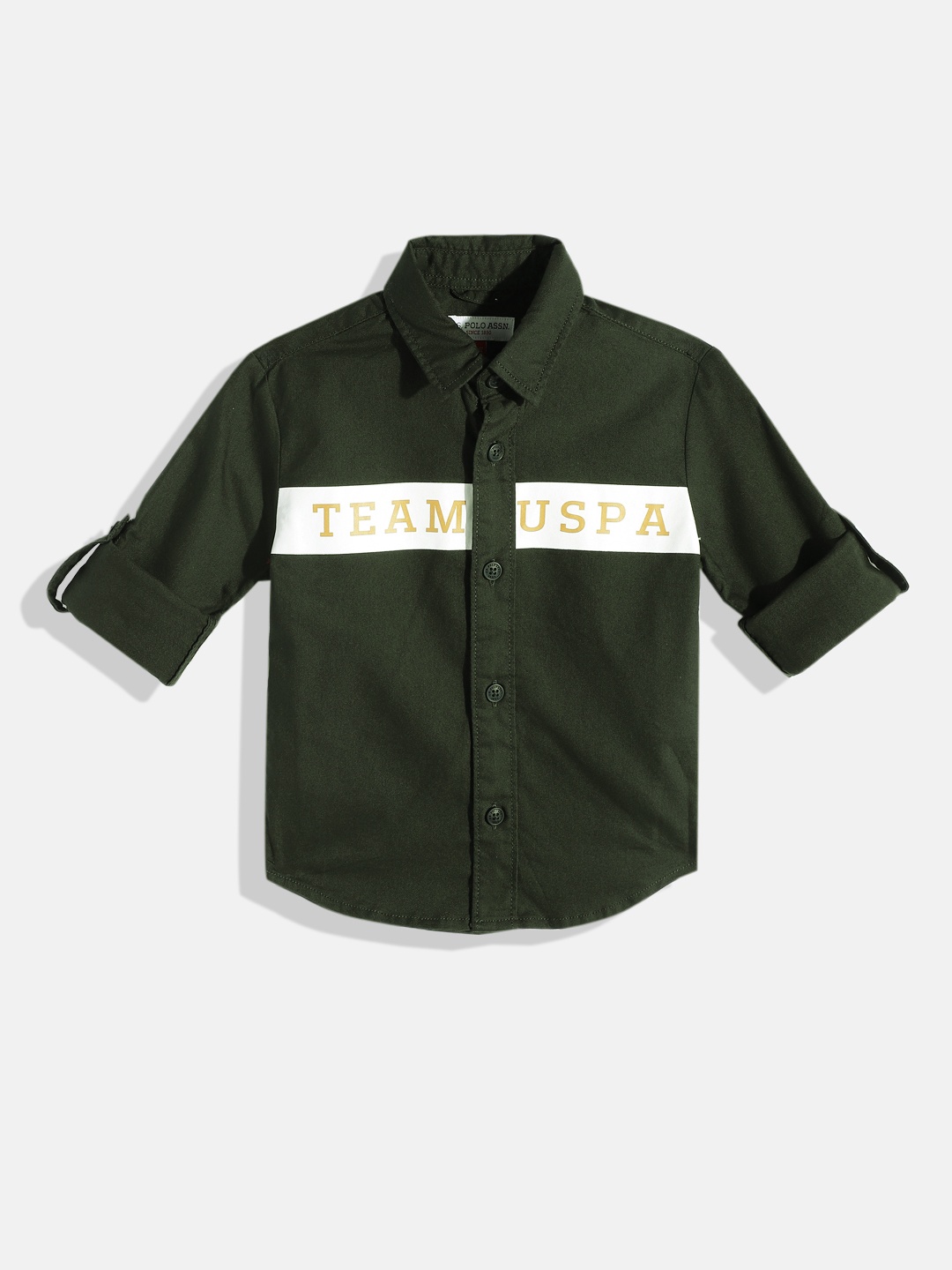 

U.S. Polo Assn. Kids Boys Typography Printed Pure Cotton Casual Shirt, Green