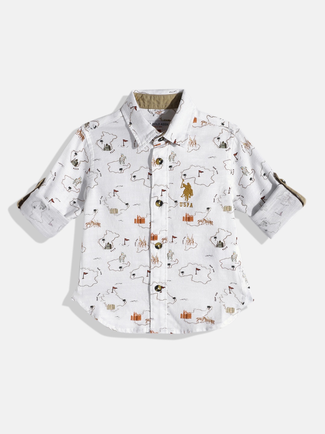 

U.S. Polo Assn. Kids Boys Printed Pure Cotton Casual Shirt, Off white