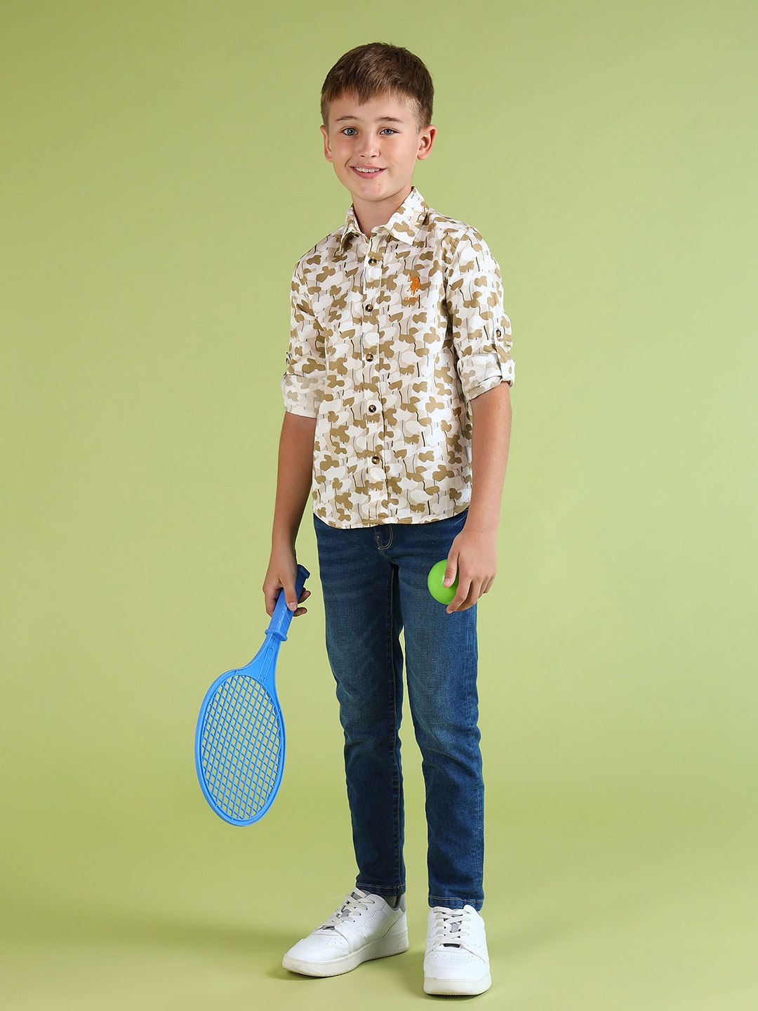 

U.S. Polo Assn. Kids Boys Camouflage Printed Pure Cotton Casual Shirt, Olive