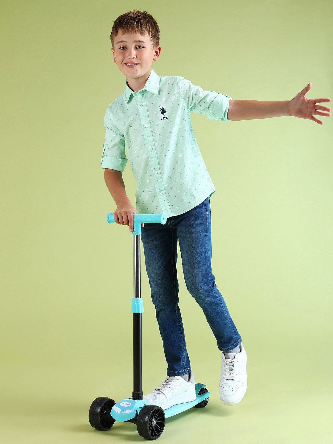 

U.S. Polo Assn. Kids Boys Printed Pure Cotton Casual Shirt, Sea green