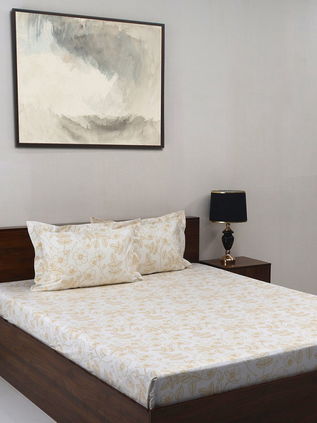 

BOMBAY DYEING Vintage Beige Printed Pure Cotton 180 TC King Bedsheet Set 2.74 X 2.74 m