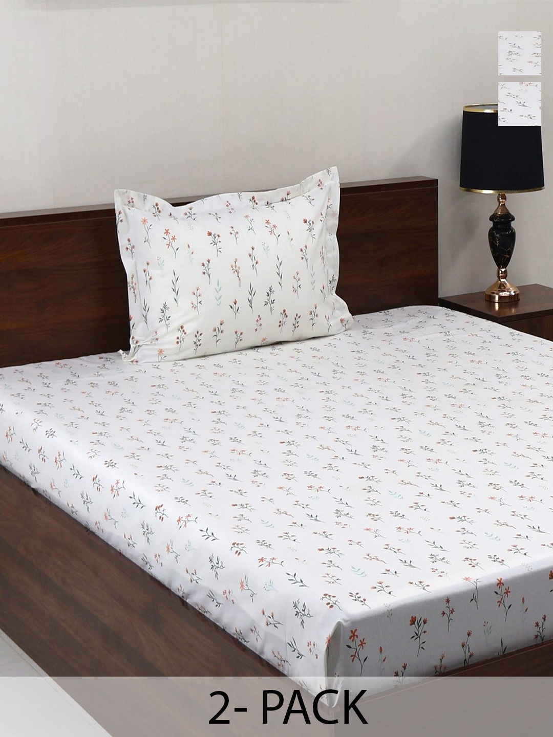 

BOMBAY DYEING Vintage Orange Printed Pure Cotton 180 TC Bedsheet Set 1.52 m X 2.28 m