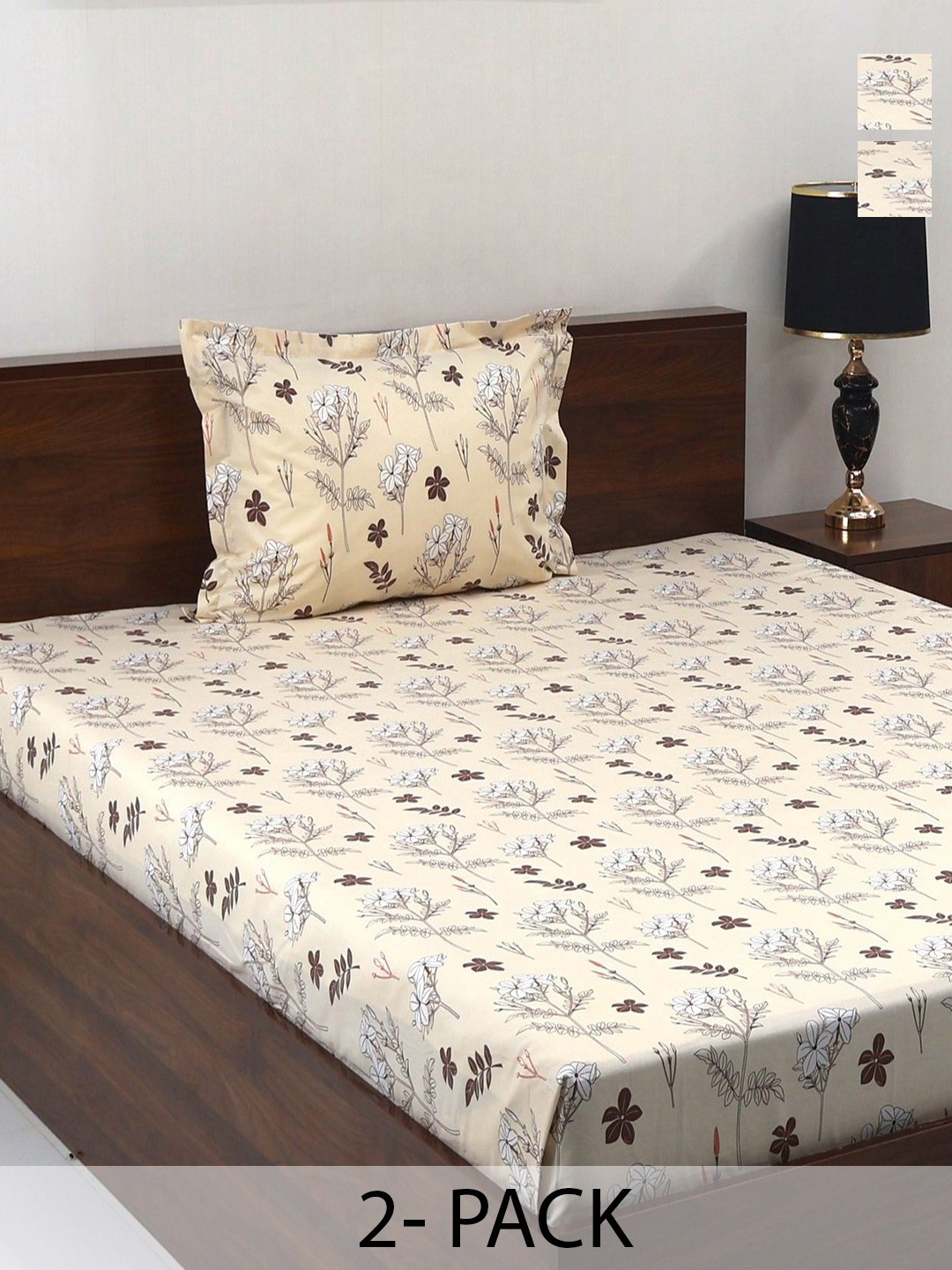 

BOMBAY DYEING Brown Vintage Printed Pure Cotton 180 TC Bedsheet Set 1.52 m X 2.28 m