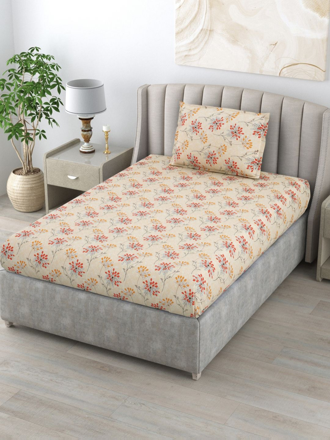 

BOMBAY DYEING Epigram Mustard Pure Cotton 120 TC Single Bedsheet Set 1.50 X 2.24 m