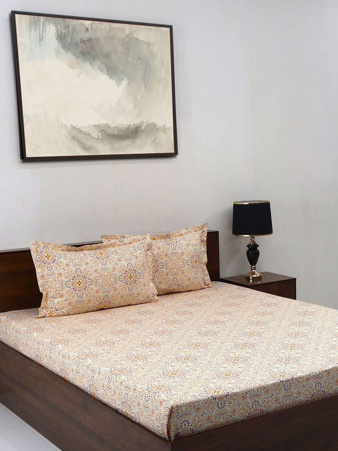 

BOMBAY DYEING Epigram Yellow Floral Pure Cotton 120 TC Queen Bedsheet Set 2.24 m X 2.54 m