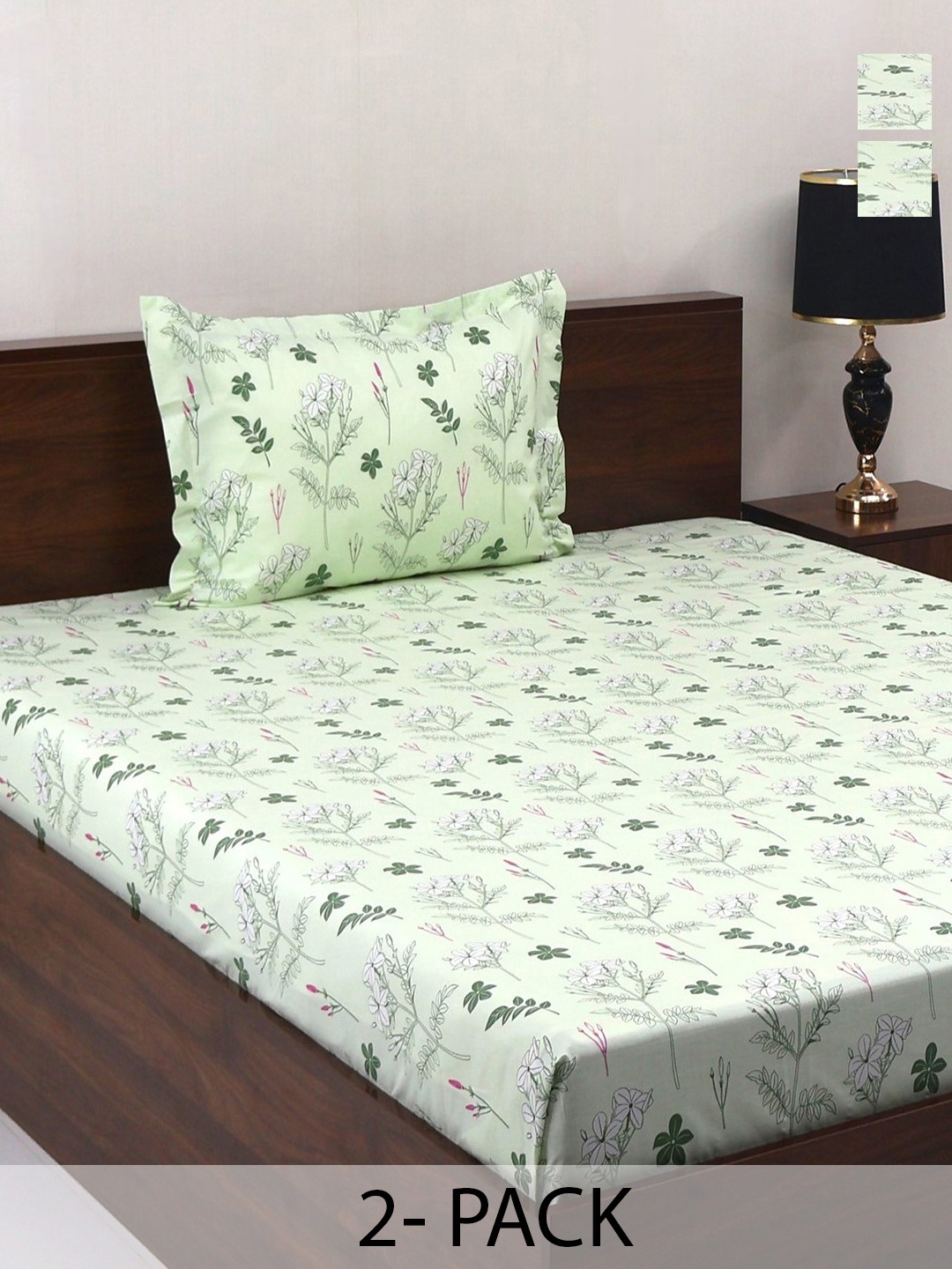 

BOMBAY DYEING Green Vintage Printed Pure Cotton 180 TC Bedsheet Set 1.52 m X 2.28 m