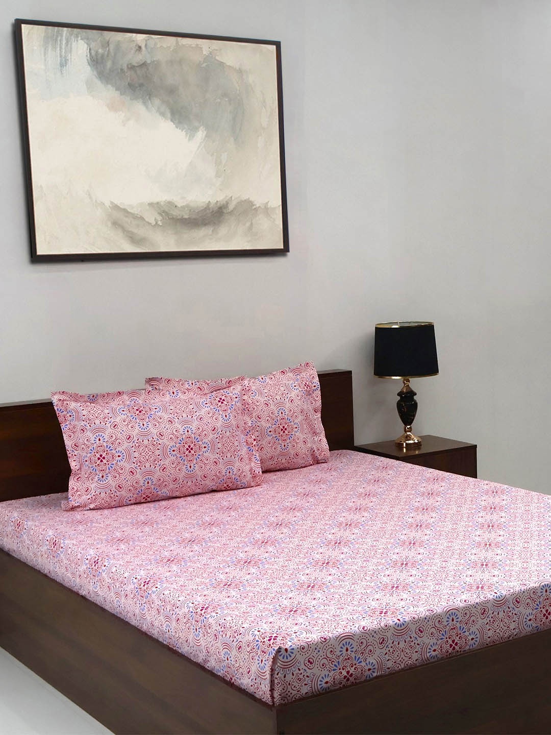 

BOMBAY DYEING Epigram Pink Floral Pure Cotton 120 TC King Bedsheet Set 2.74 m X 2.74 m