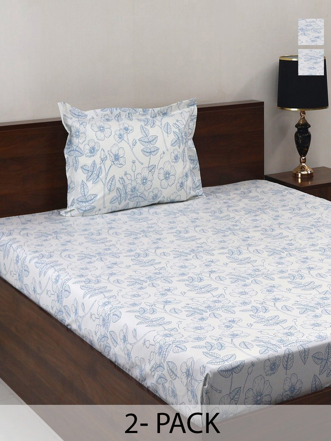

BOMBAY DYEING Vintage Blue Printed Pure Cotton 180 TC Bedsheet Set 1.52 m X 2.28 m