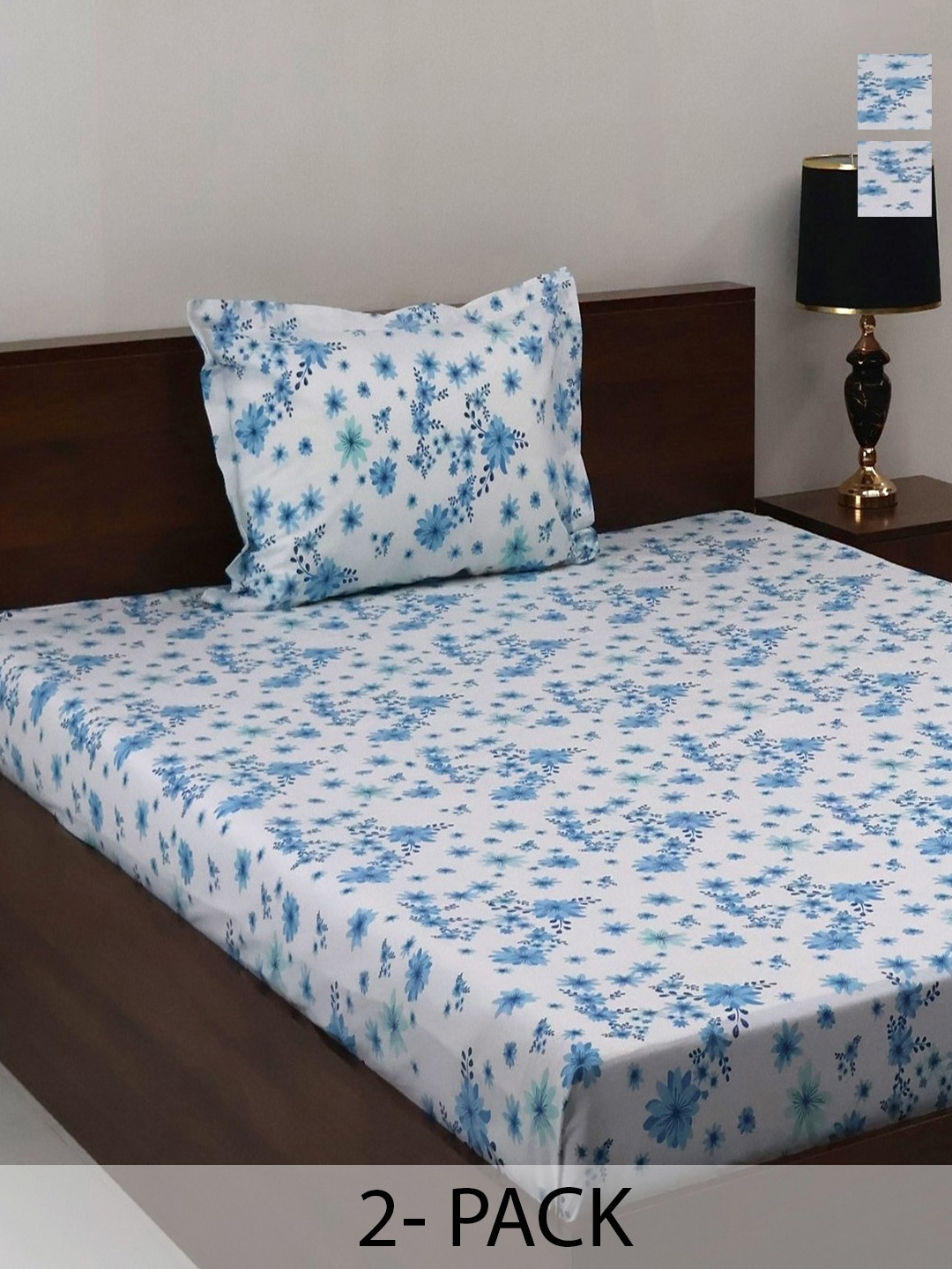 

BOMBAY DYEING Vintage Blue Printed Pure Cotton 180 TC Bedsheet Set 1.52 m X 2.28 m