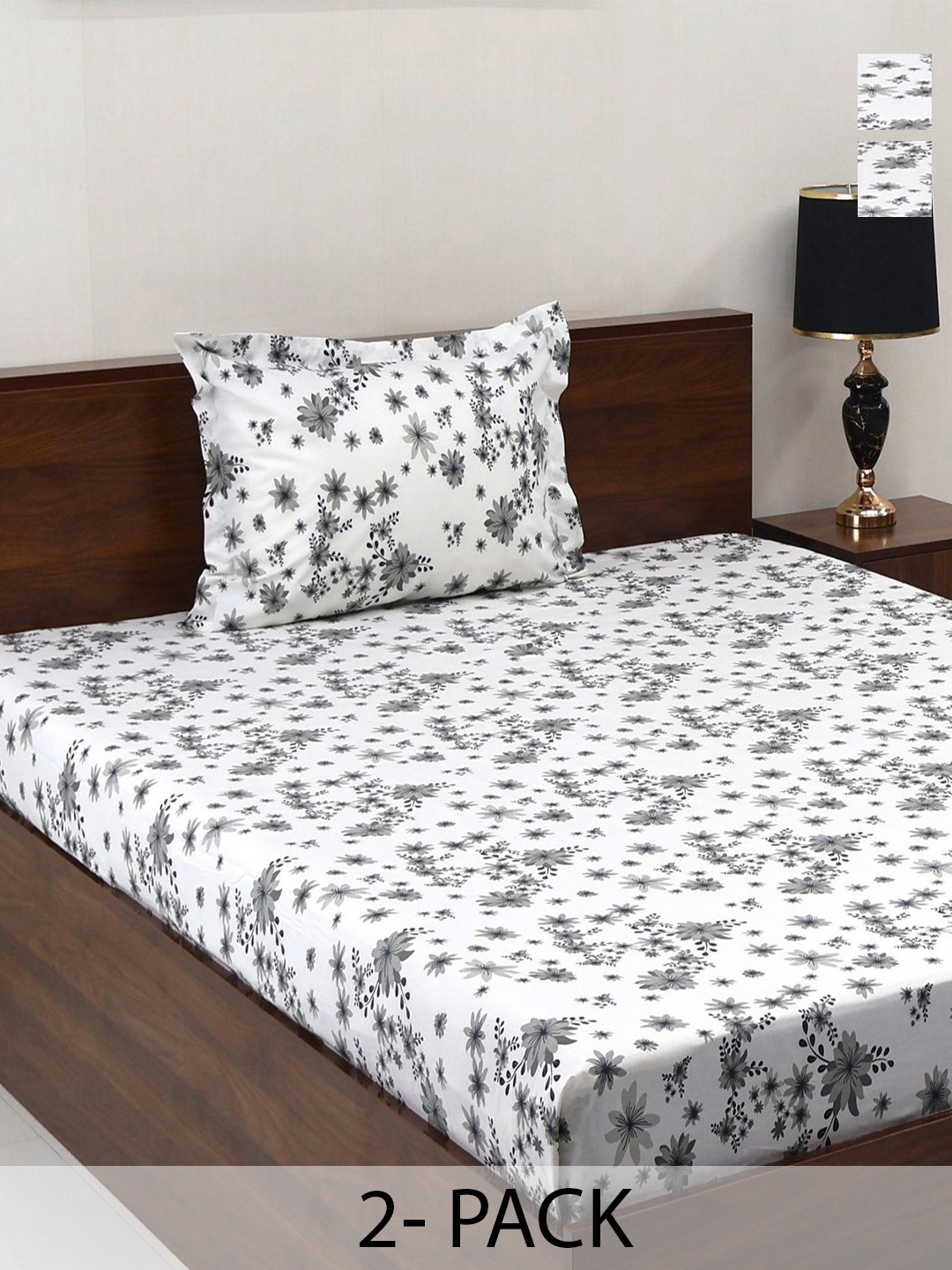 

BOMBAY DYEING Vintage Grey Printed Pure Cotton 180 TC Bedsheet Set 1.52 m X 2.28 m