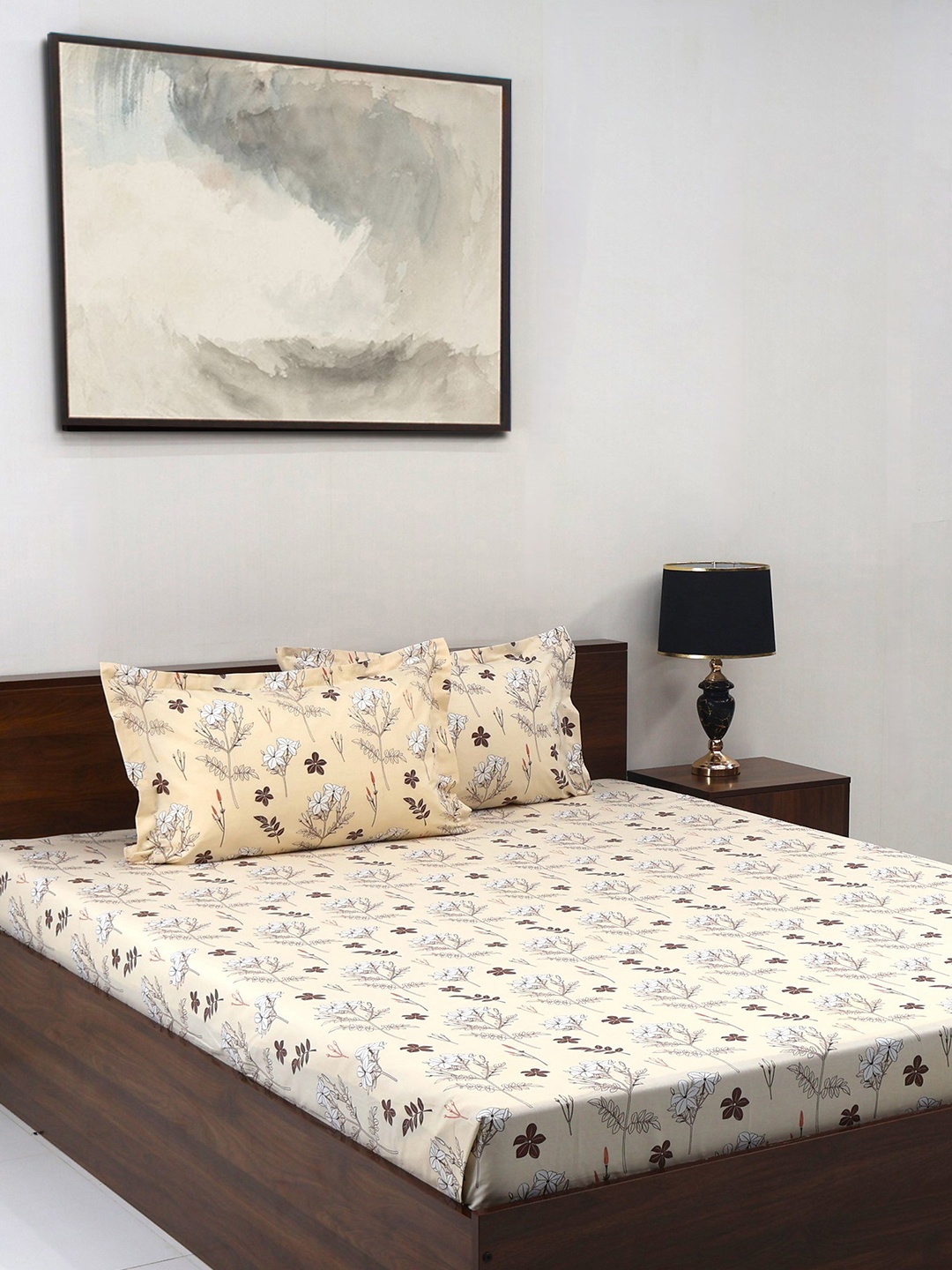 

BOMBAY DYEING Vintage Brown Printed Pure Cotton 180 TC King Bedsheet Set 2.74 m X 2.74 m