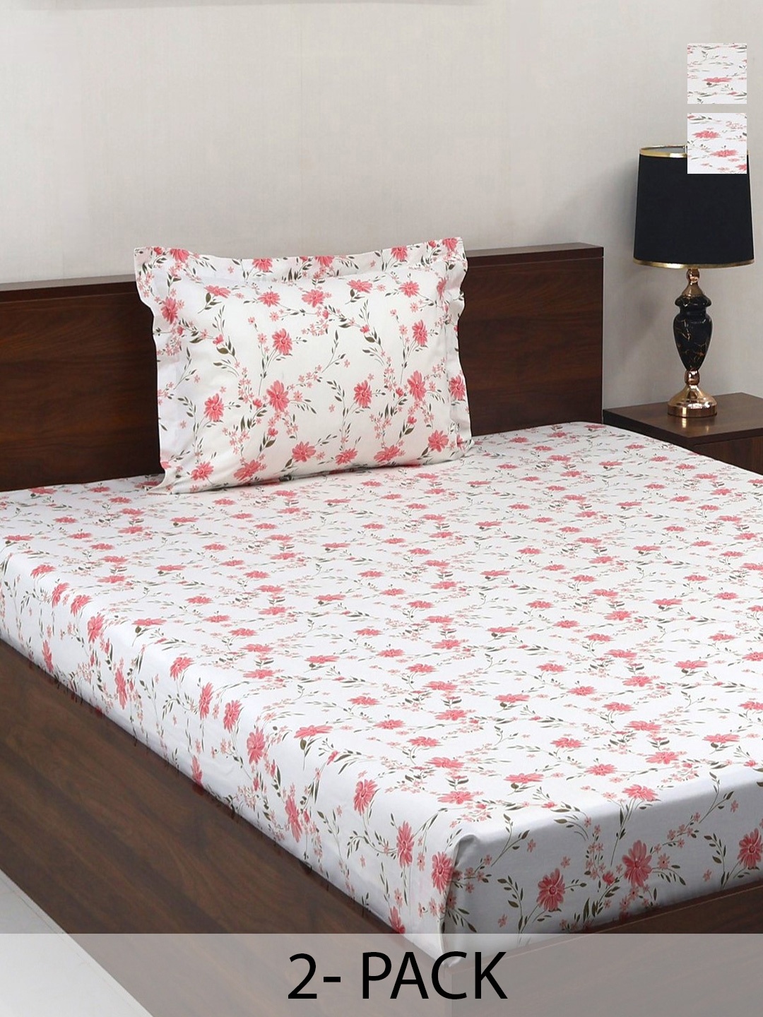 

BOMBAY DYEING Vintage Pink Printed Pure Cotton 180 TC Bedsheet Set 1.52 m X 2.28 m
