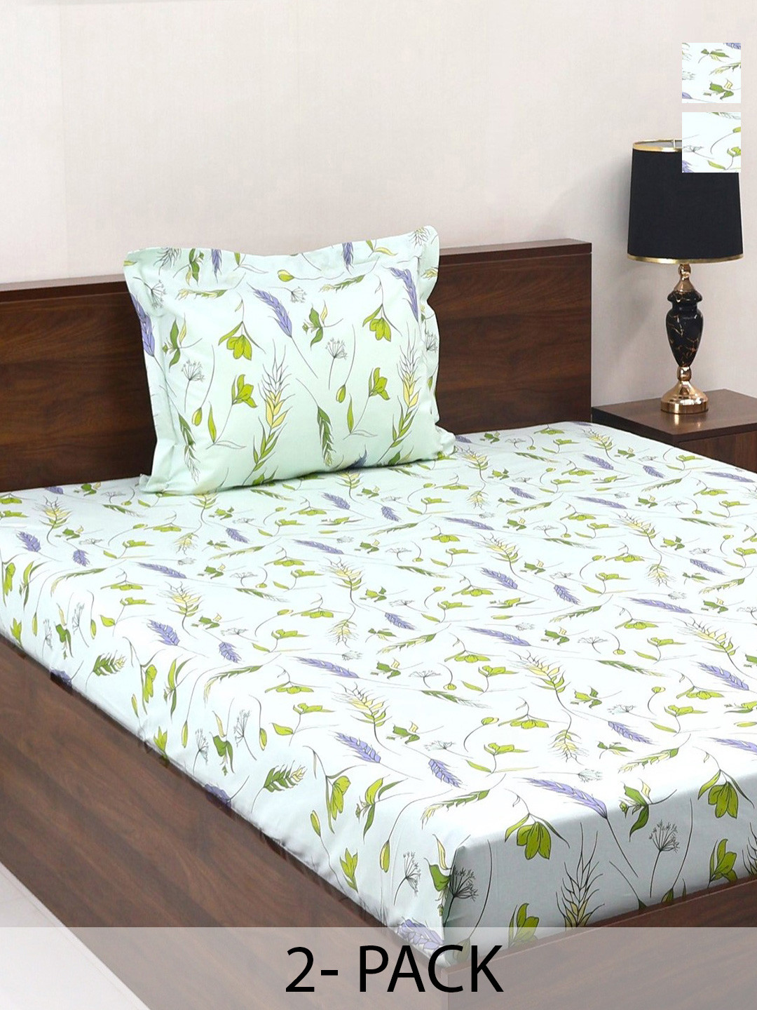 

BOMBAY DYEING Vintage Green Printed Cotton 180 TC Bedsheet Set 1.52 m X 2.28 m