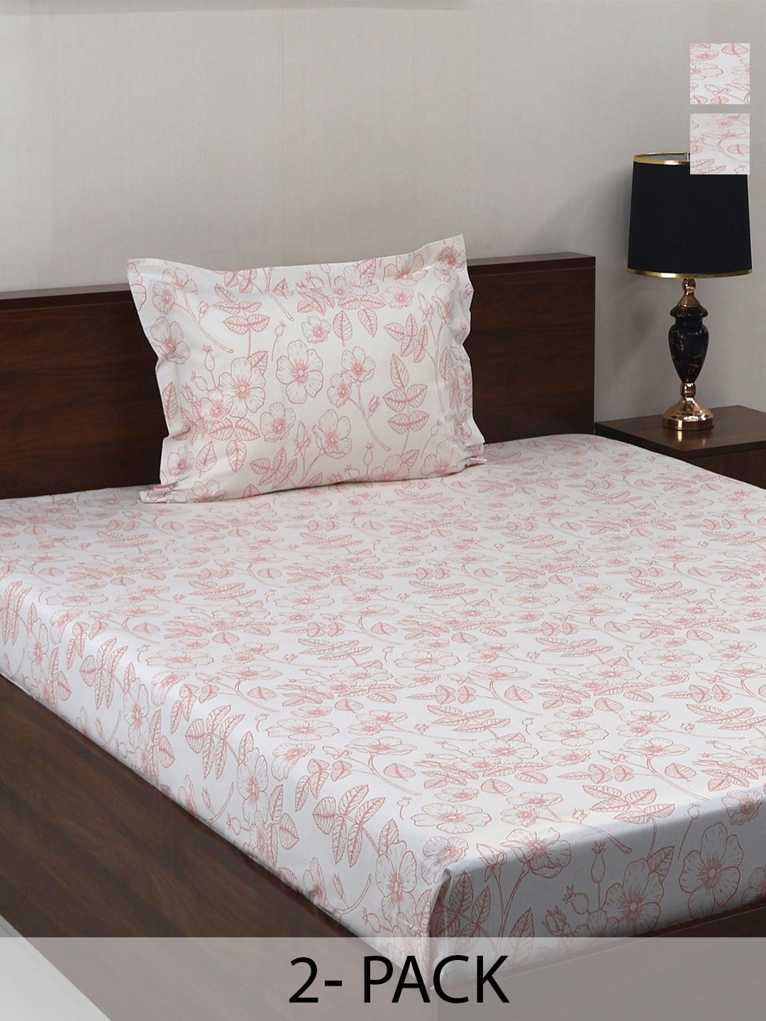 

BOMBAY DYEING Vintage Pink Printed Pure Cotton 180 TC Bedsheet Set 1.52 m X 2.28 m