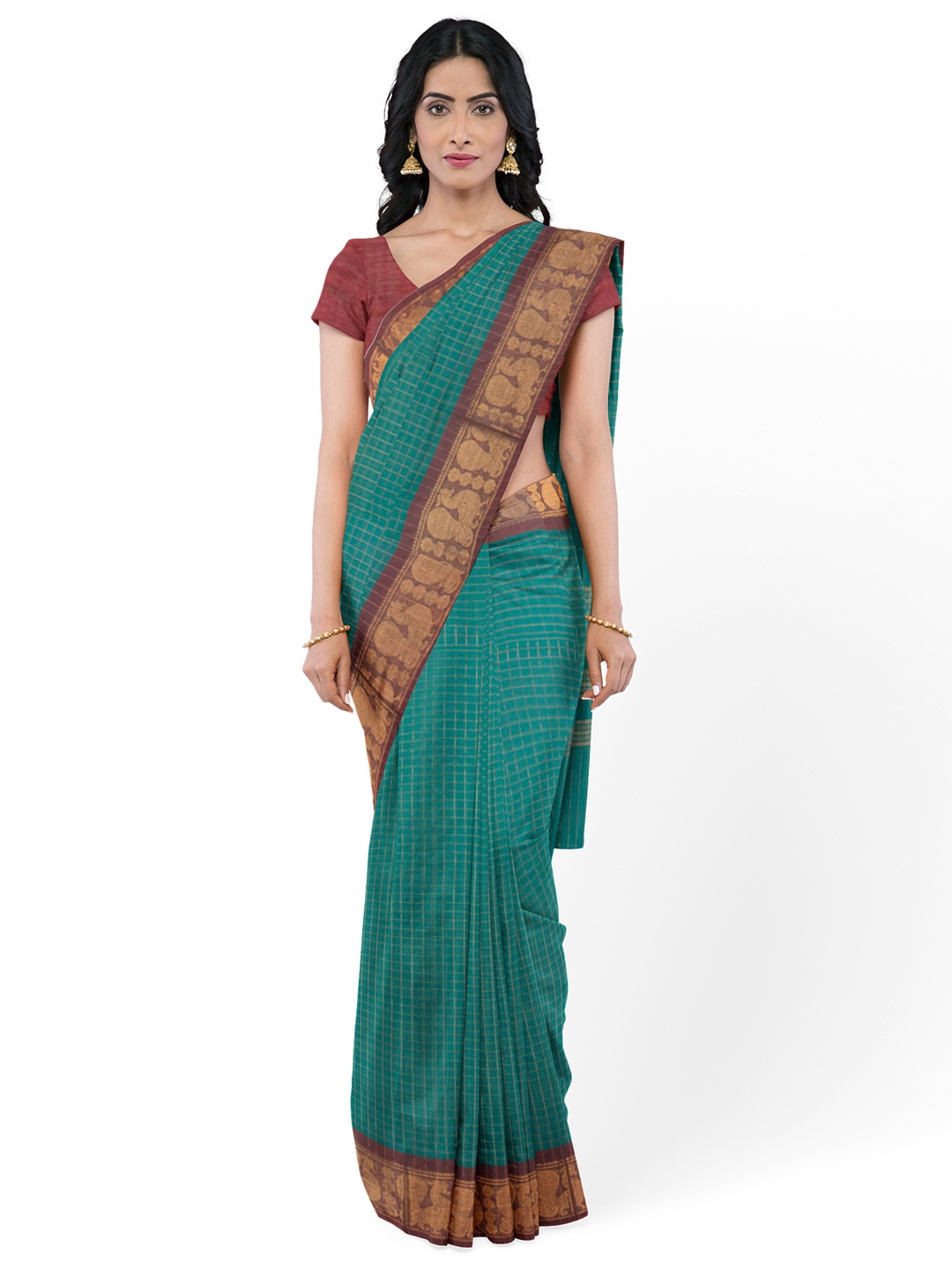 

Avishya Checked Zari Pure Cotton Saree, Maroon