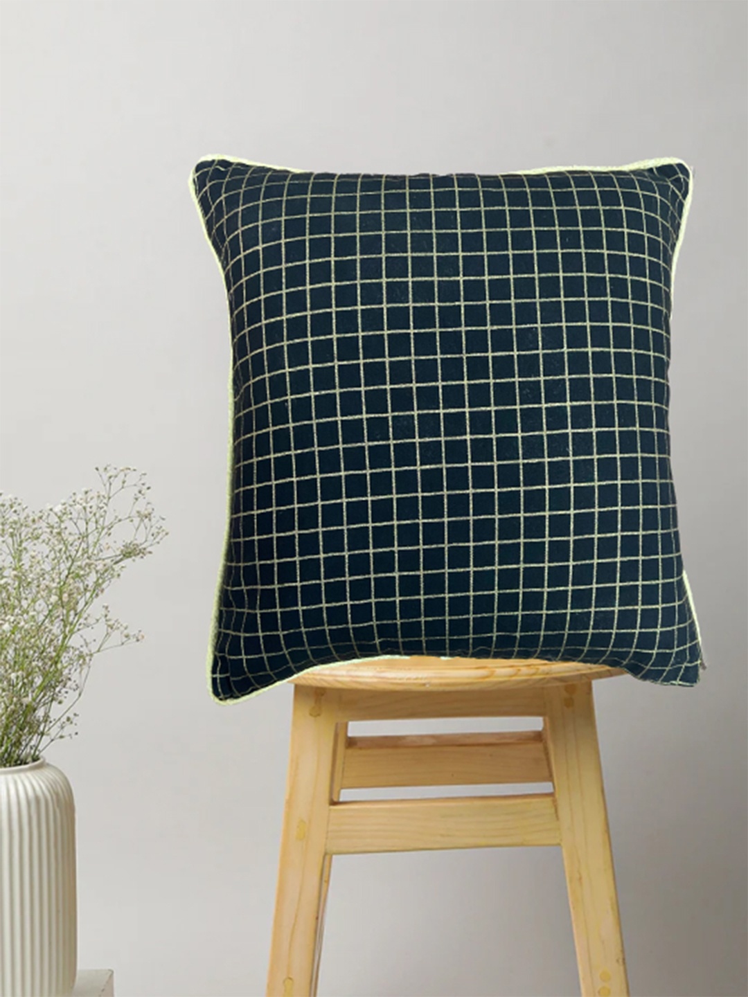 

SAJAVAT Black Checked Cotton Square Cushion Covers