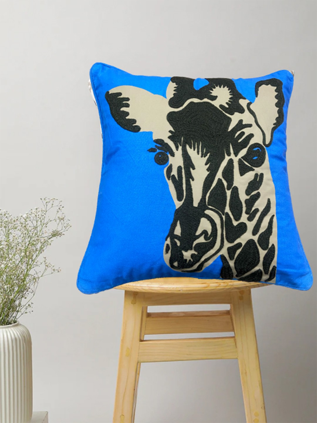 

SAJAVAT Blue & Beige Printed Cotton Square Cushion Cover