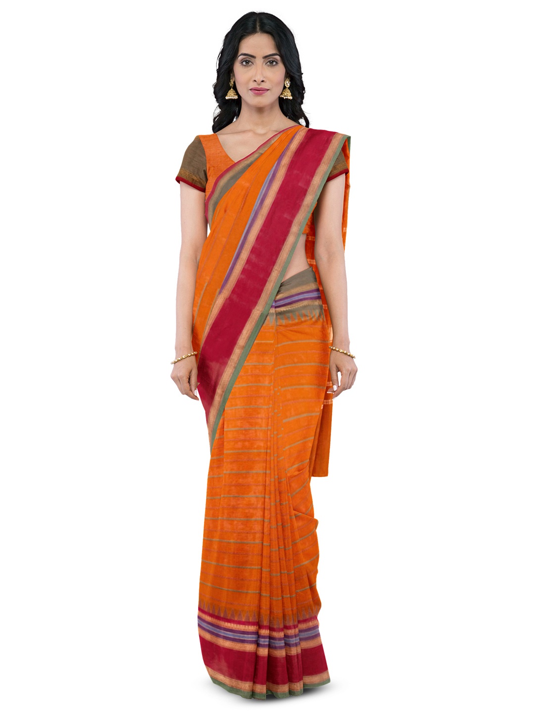 

Avishya Checked Pure Cotton Kanjeevaram Saree, Orange