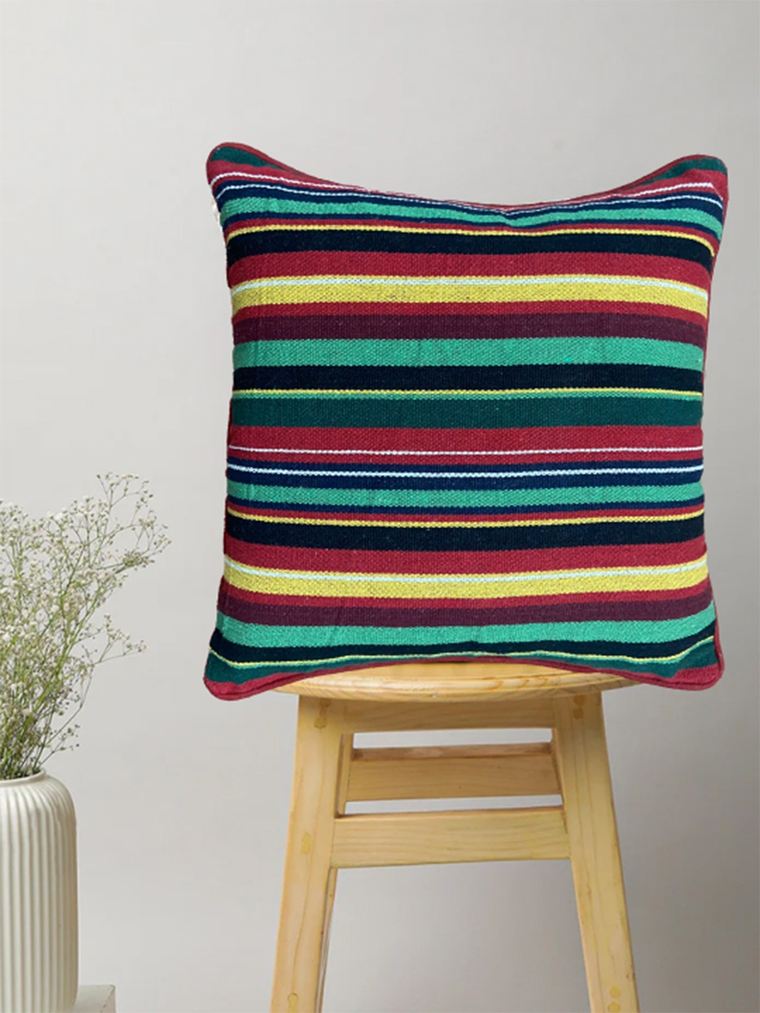 

SAJAVAT Yellow & Green Striped Cotton Square Cushion Covers