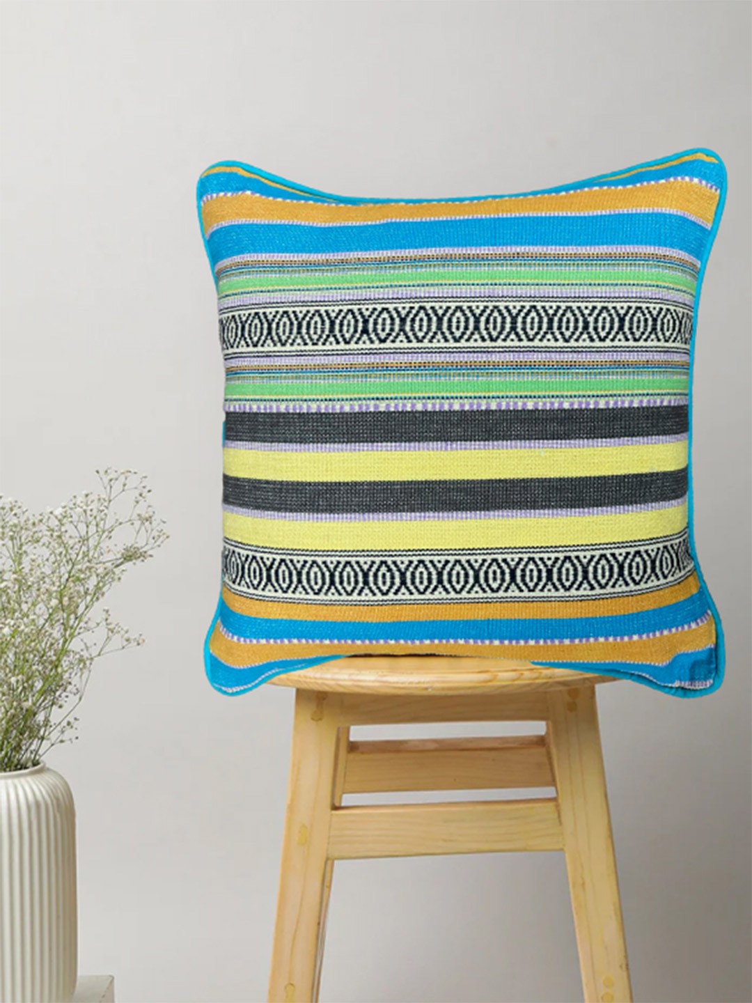 

SAJAVAT Blue & Black Striped Square Cushion Covers