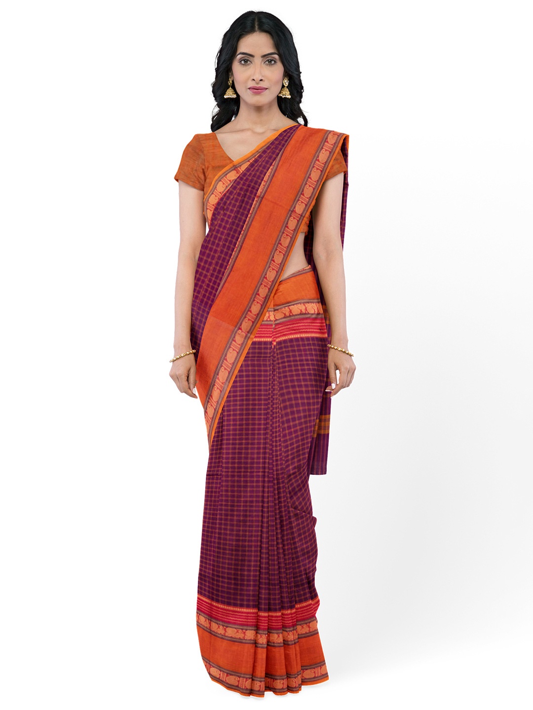 

Avishya Checked Zari Pure Cotton Kanjeevaram Saree, Green
