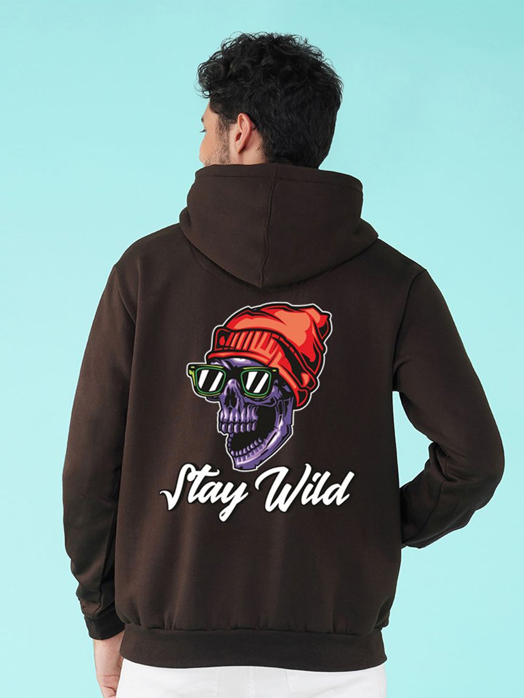 

NUSYL Men Graphic Printed Hooded Sweatshirt, Brown