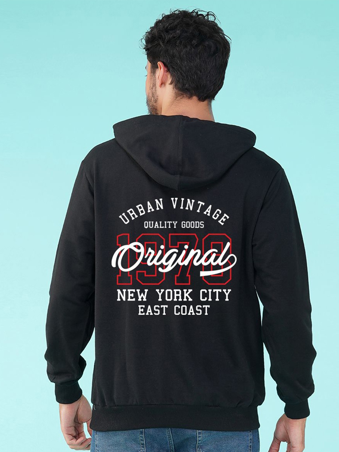 

NUSYL Men Typography Printed Hooded Sweatshirt, Black