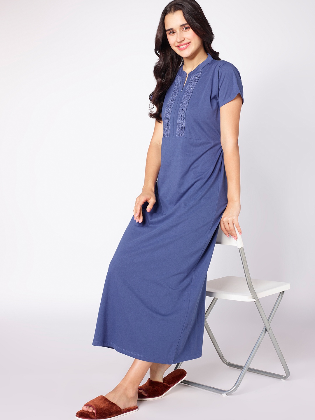 

beebelle Women's Embroidered Maxi Nightdress, Blue