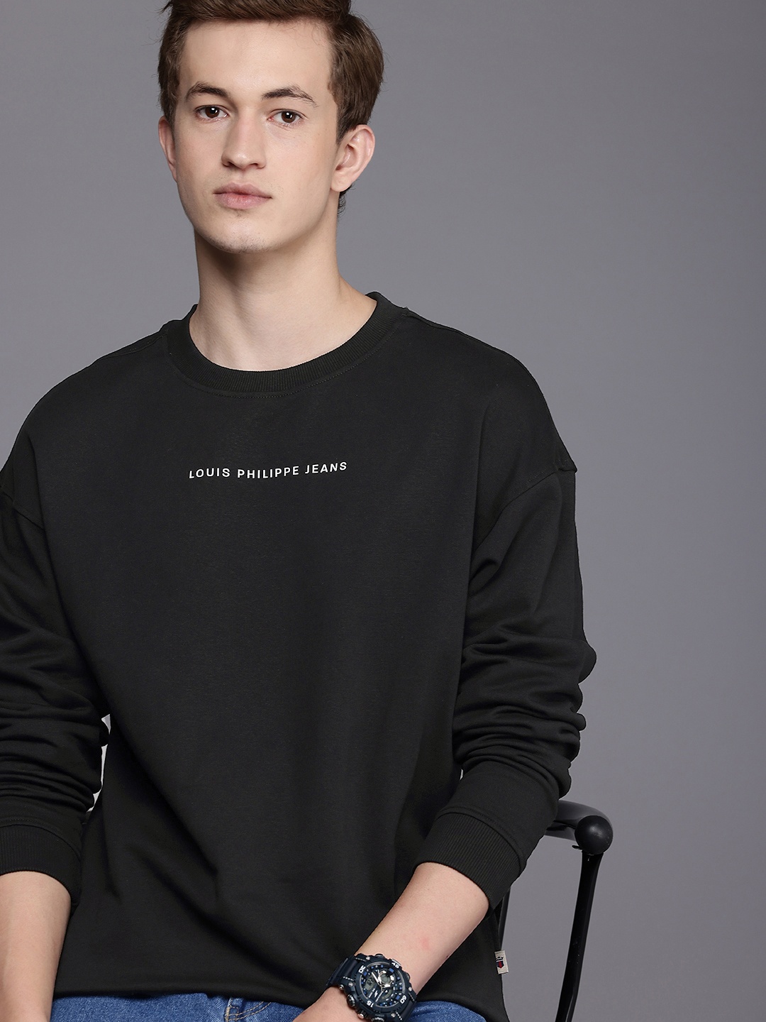 

Louis Philippe Jeans Round Neck Pure Cotton Sweatshirt, Black