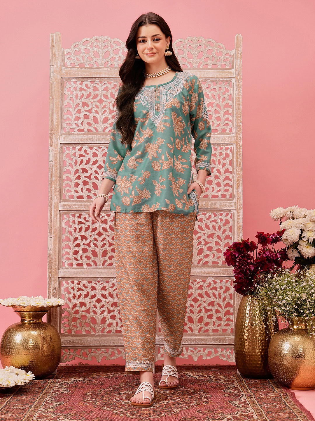 

ADA Printed Tunic With Trousers, Green