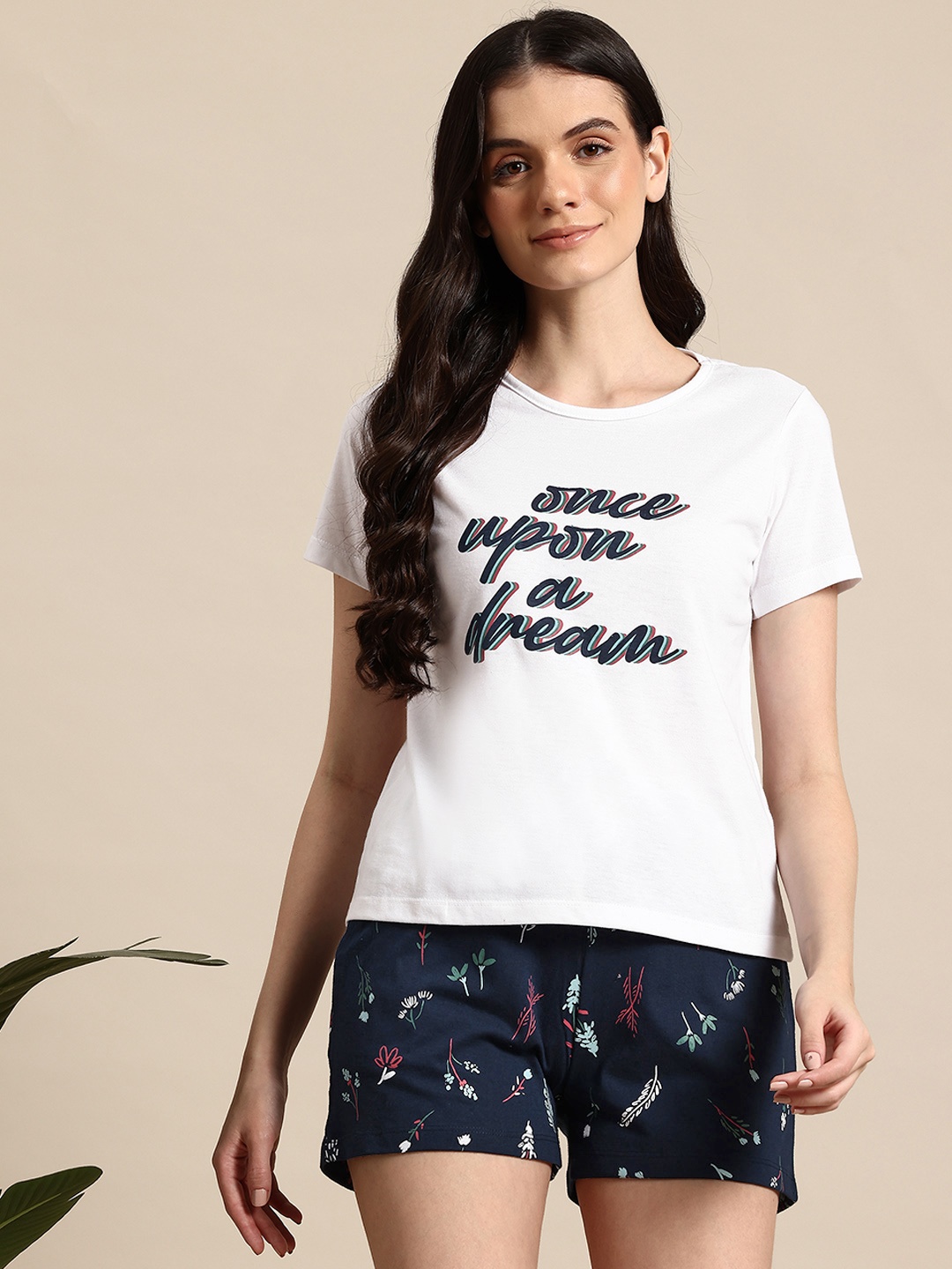 

Mast & Harbour Typography Printed Night Suit, White
