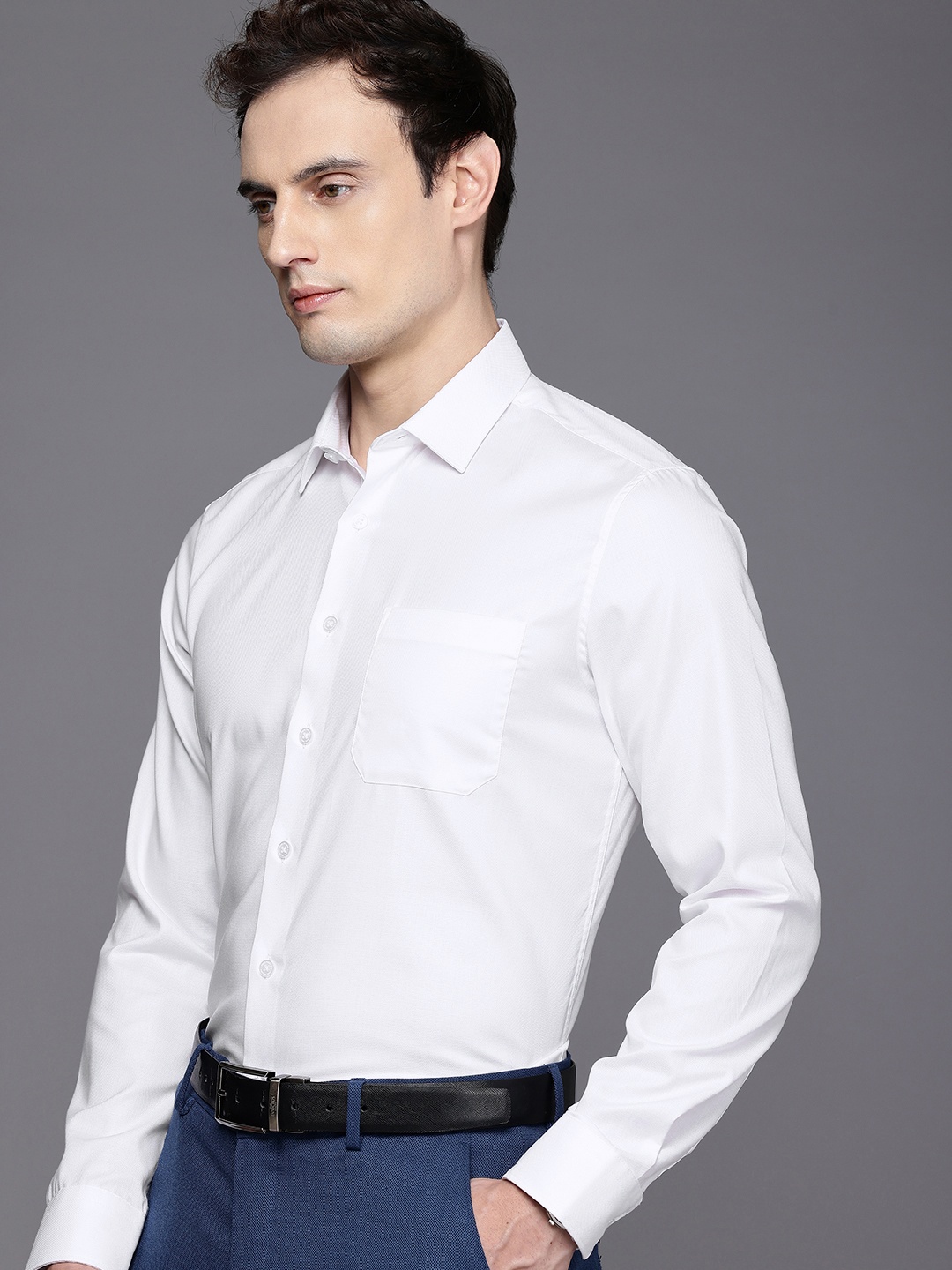 

Louis Philippe Slim Fit Textured Self Design Pure Cotton Formal Shirt, White