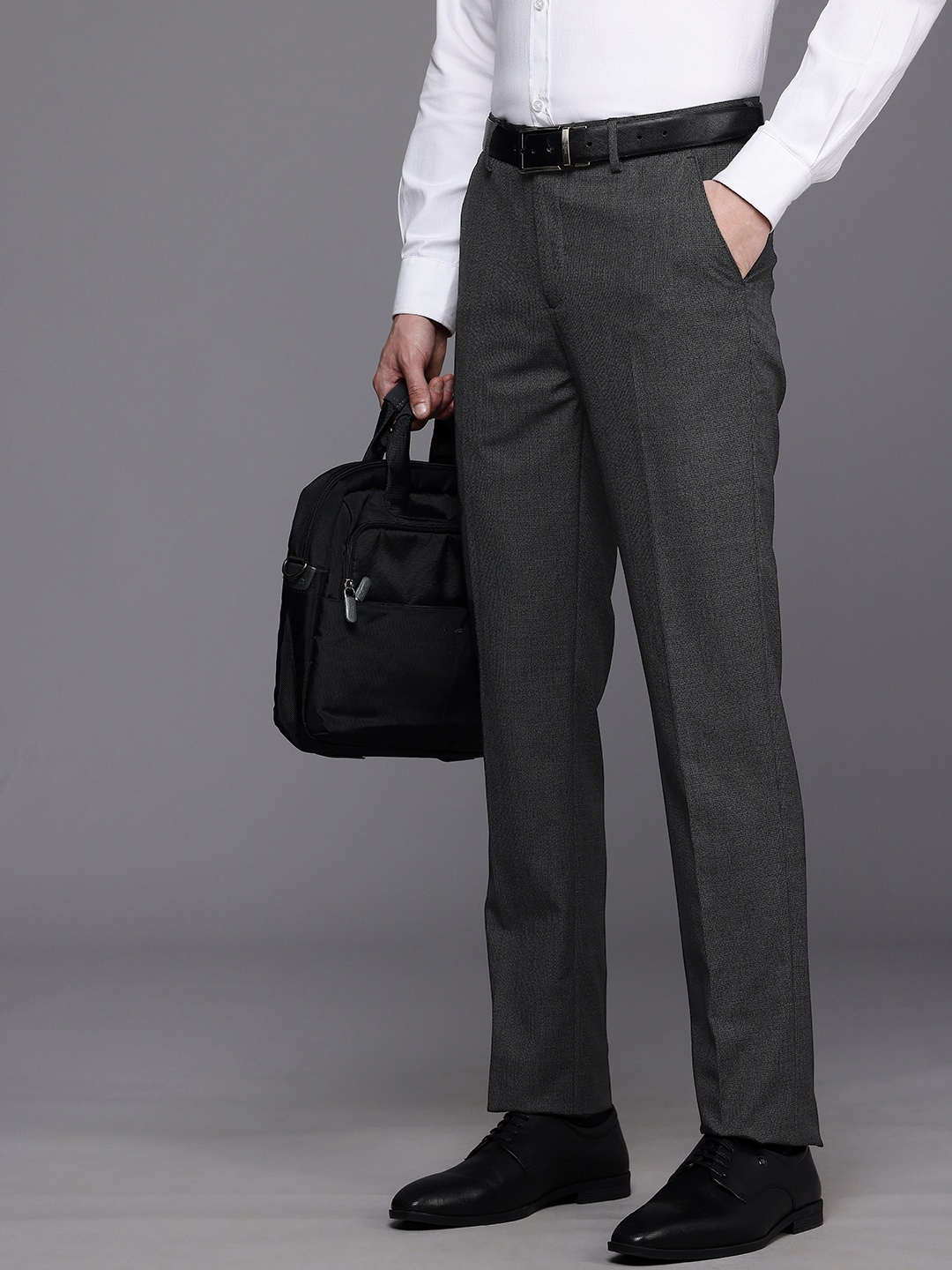 

Louis Philippe Men Textured Slim Fit Formal Trousers, Grey