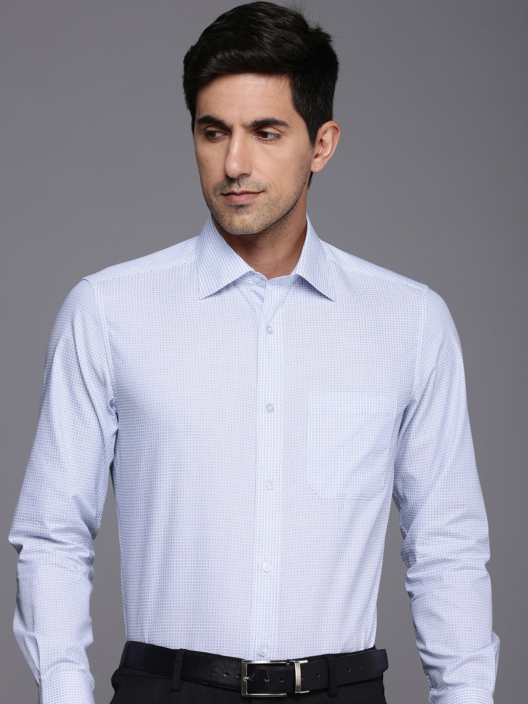 

Louis Philippe Pure Cotton Self-Design Geometric Classic Formal Shirt, White