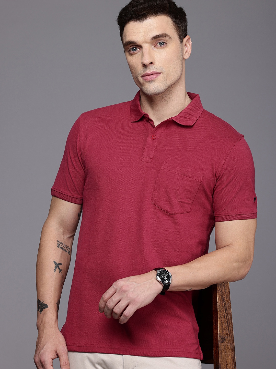 

Louis Philippe Sport Polo Collar Pockets Slim Fit T-shirt, Maroon