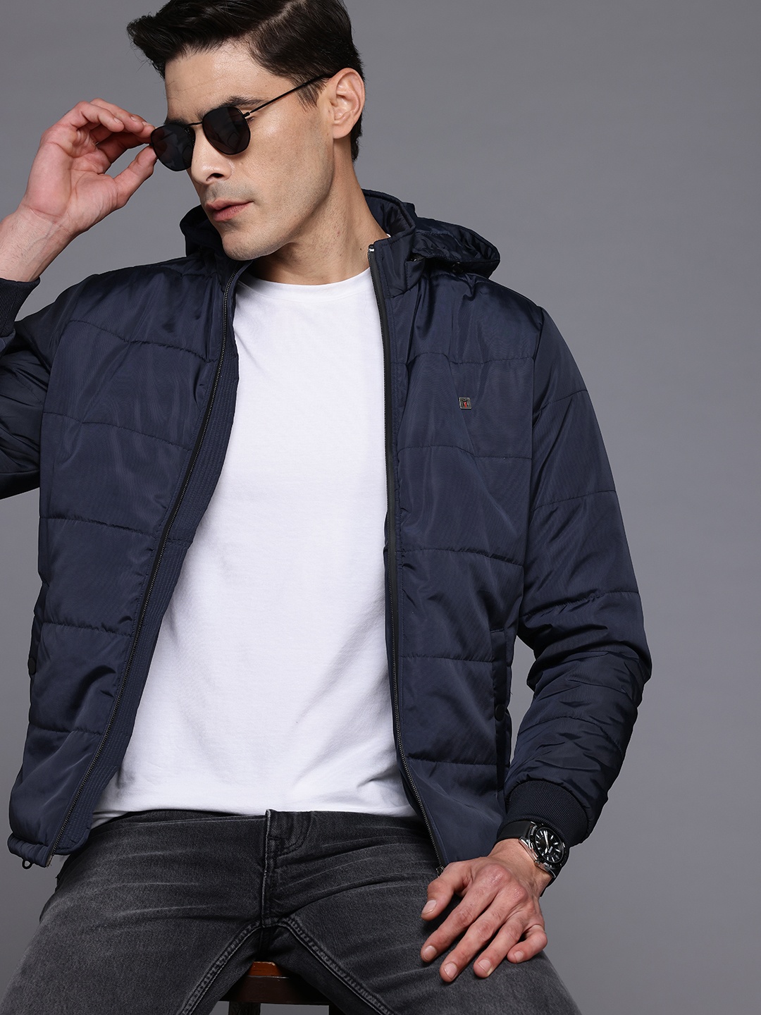 

Louis Philippe Sport Removable Hood Padded Jacket, Navy blue