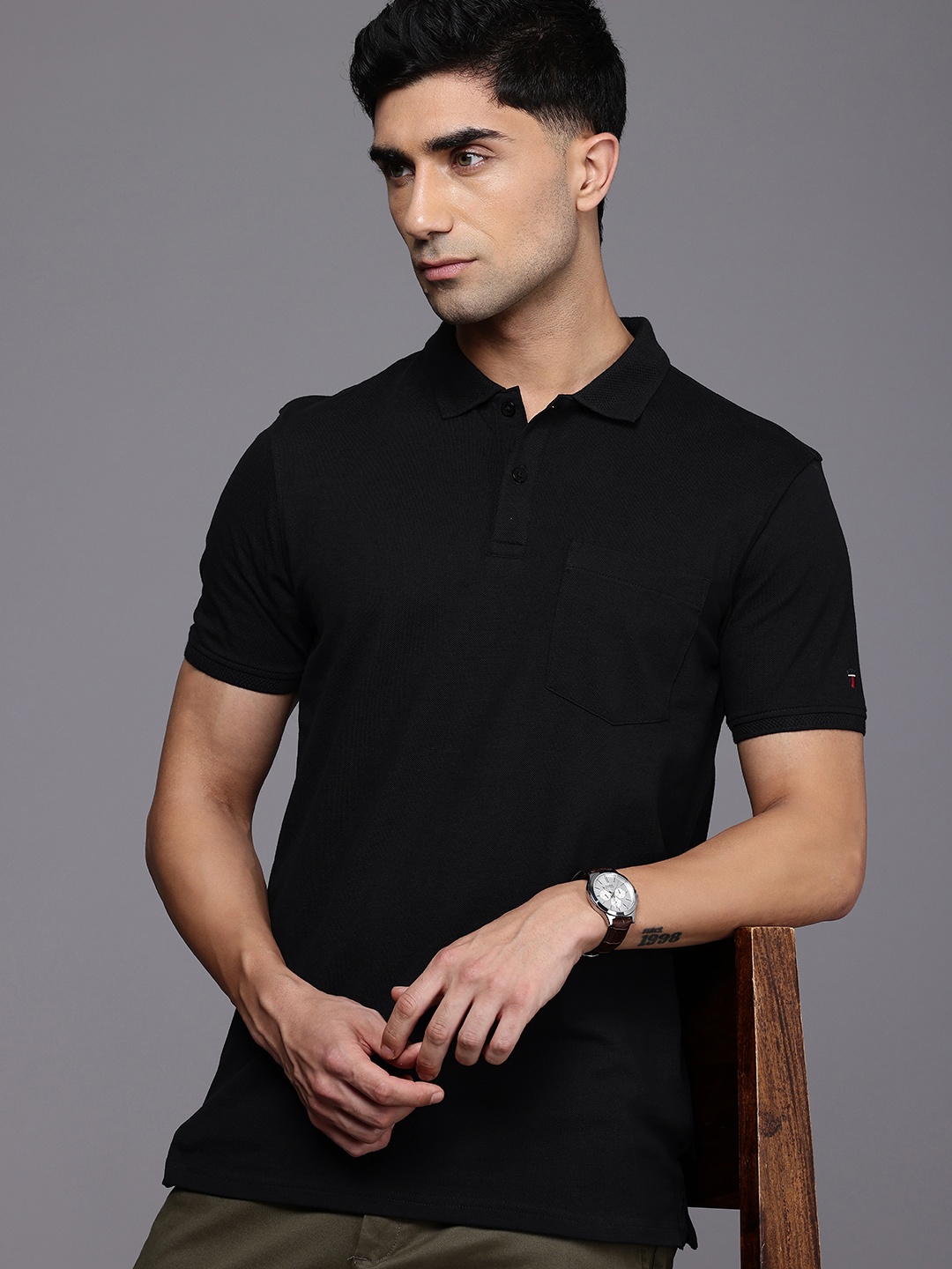 

Louis Philippe Sport Polo Collar Pockets Slim Fit T-shirt, Black