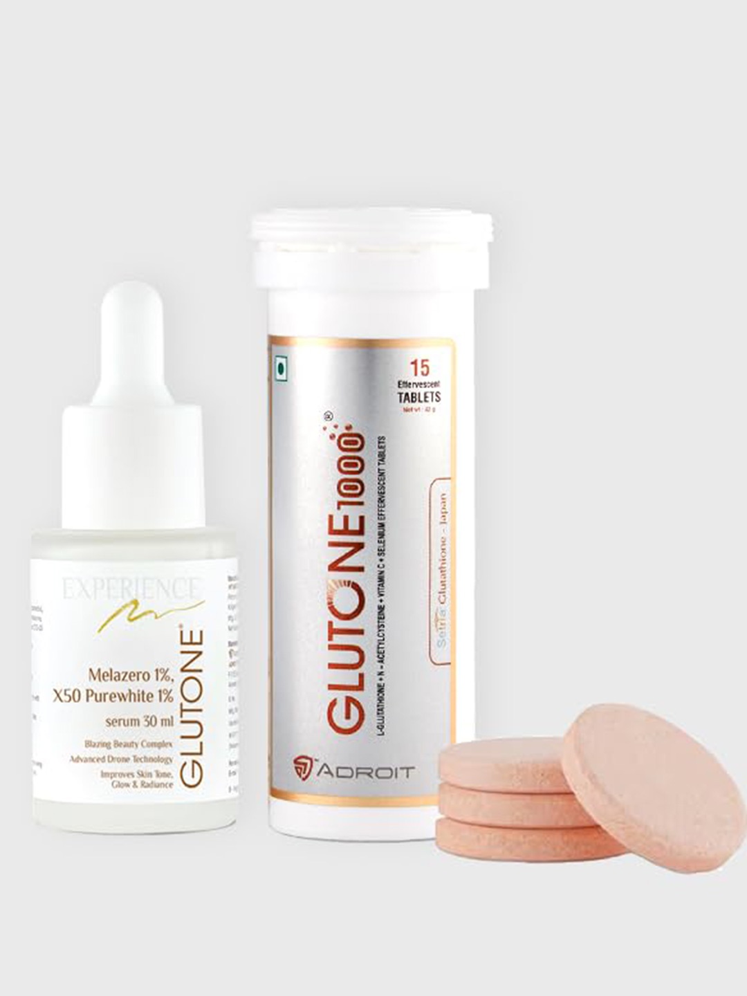 

GLUTONE Set Of Glutone 1000 Effervescent 15 Tablets and Glutone Serum 30ml, White