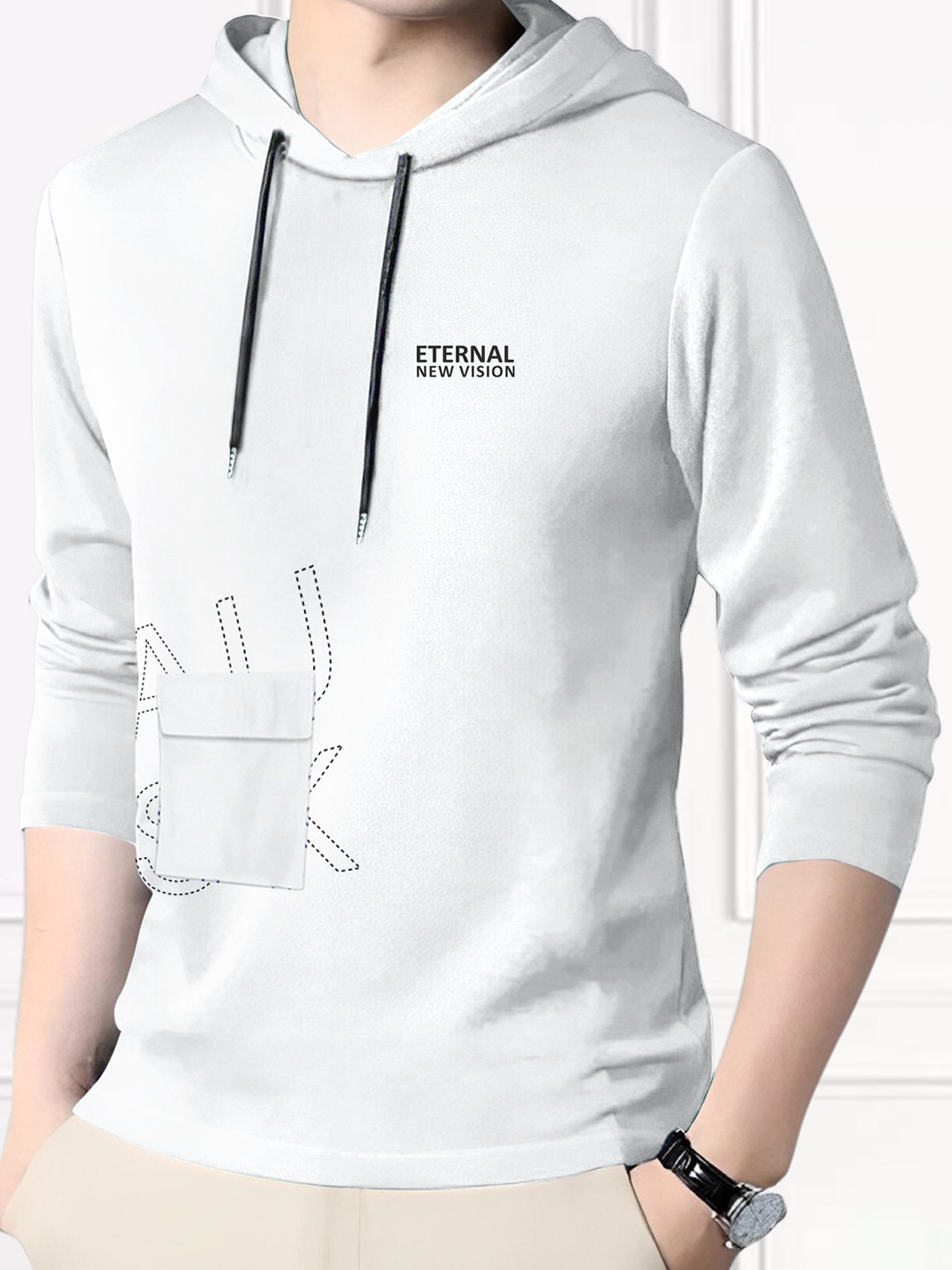 

AUSK Typography Printed Long Sleeves Hooded Tshirt, White