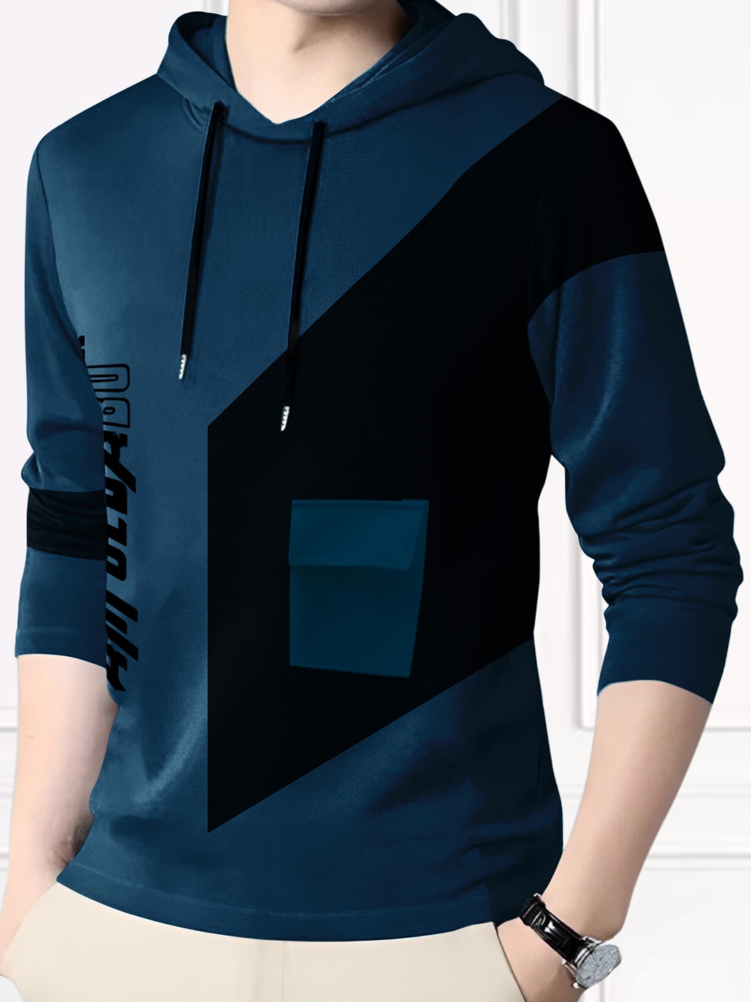 

AUSK Typography Printed Long Sleeves Hooded Tshirt, Teal