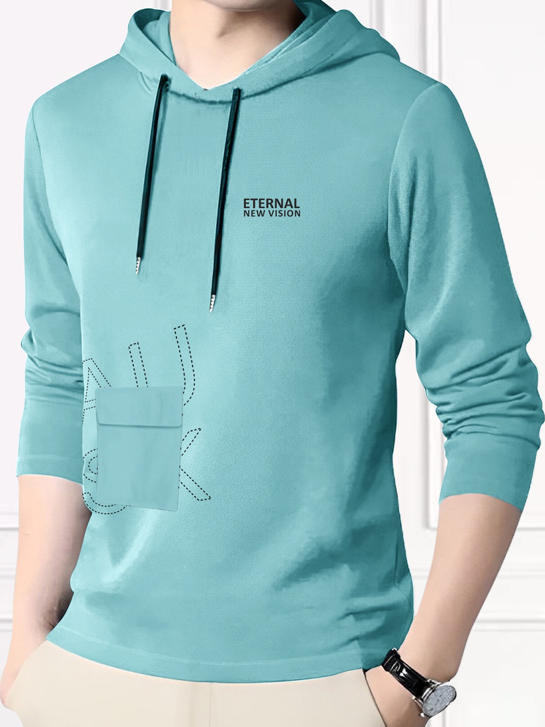 

AUSK Typography Printed Long Sleeves Hooded Tshirt, Sea green
