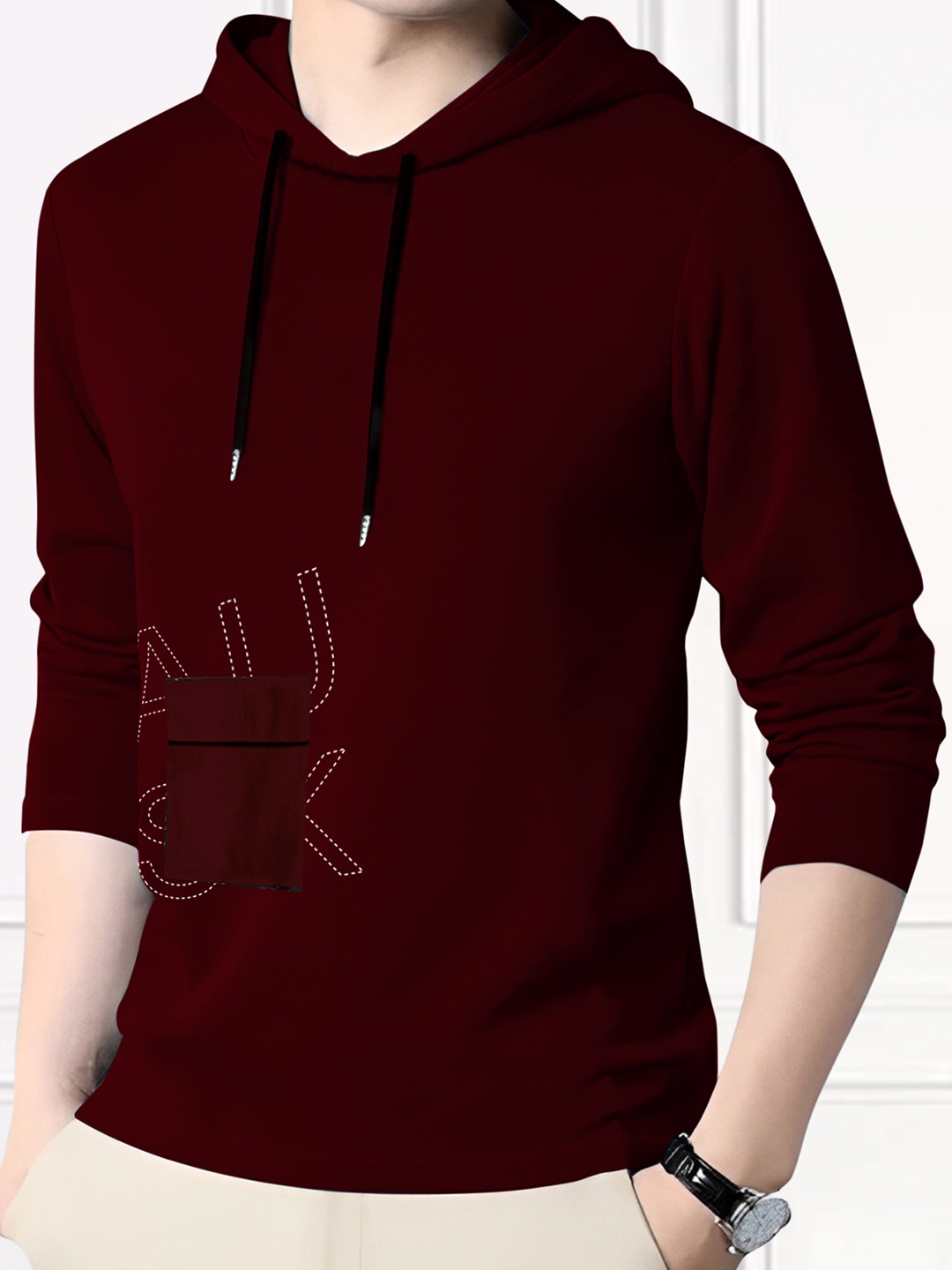 

AUSK Men Printed Hooded T-shirt, Maroon